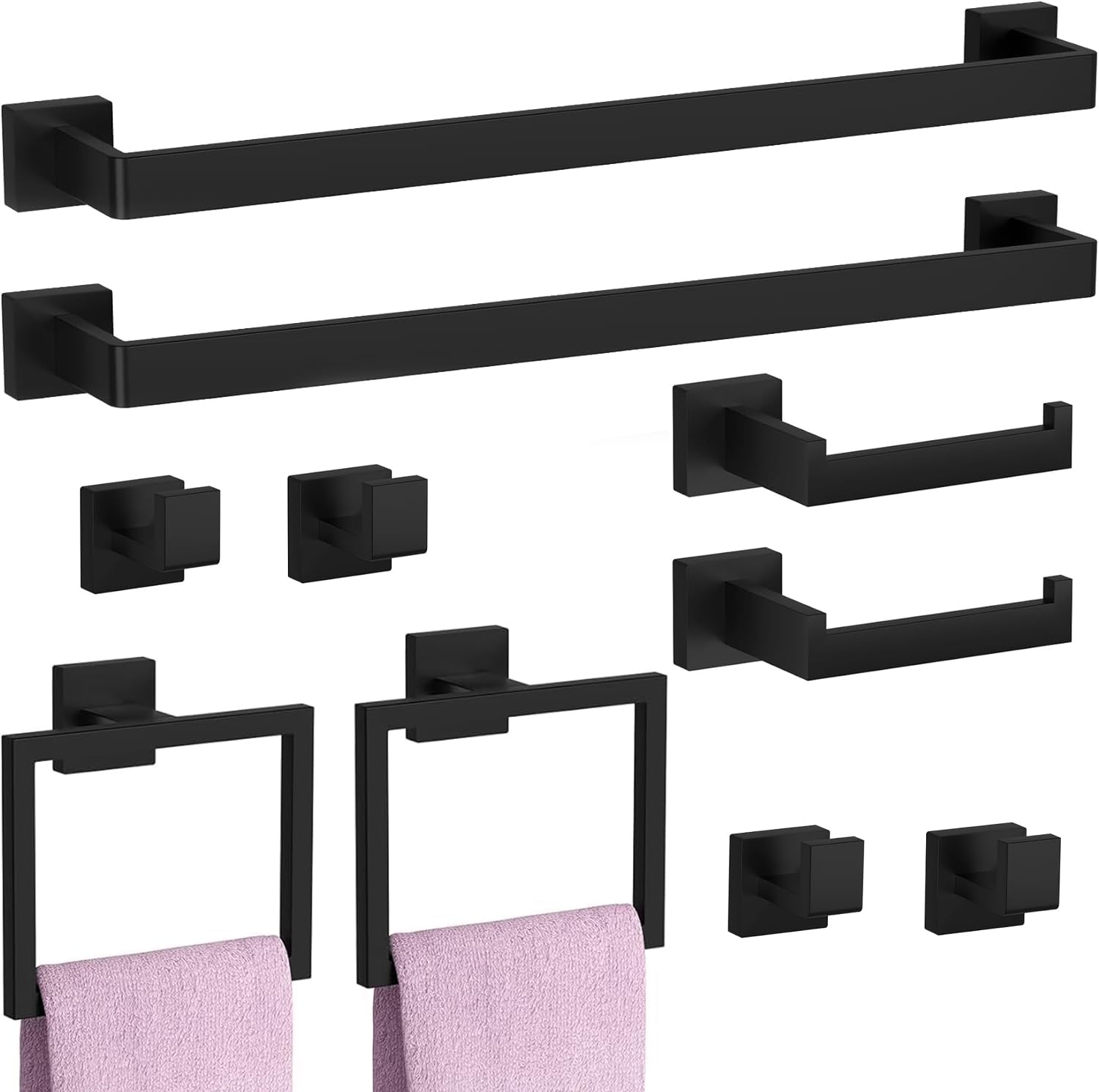 Toptowel 10-Pcs 23.6Inch Bathroom Towel Bar Set,Include 2Pcs 23.6'' Towel Holder,2Pcs Hand Towel Ring,2Pcs Toilet Paper Holder,4