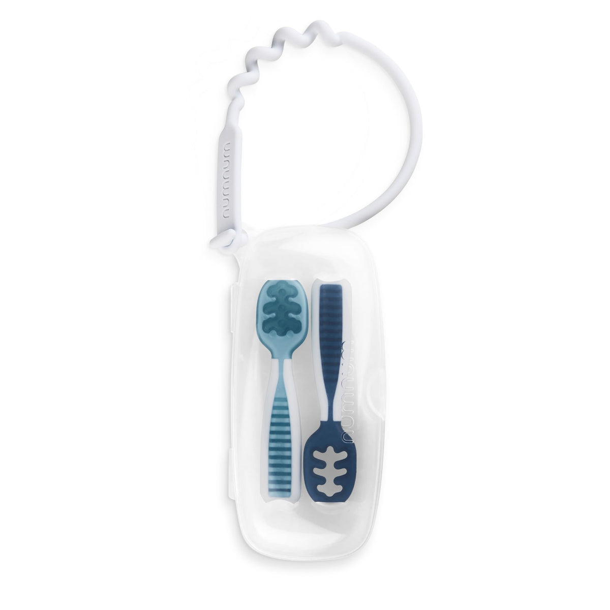 NumNum GOOtensil Pre-Spoons + Travel Case | Baby Spoon Set (Stage 1 + Stage 2) | BPA Free Silicone Self Feeding Toddler Utensils