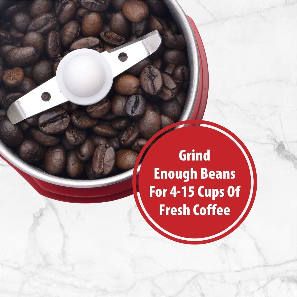 Wirsh Electric Coffee Grinder, Stainless Steel Blades, 4.2oz Capacity, 3.0x7.0 inch, Black, Model D150B