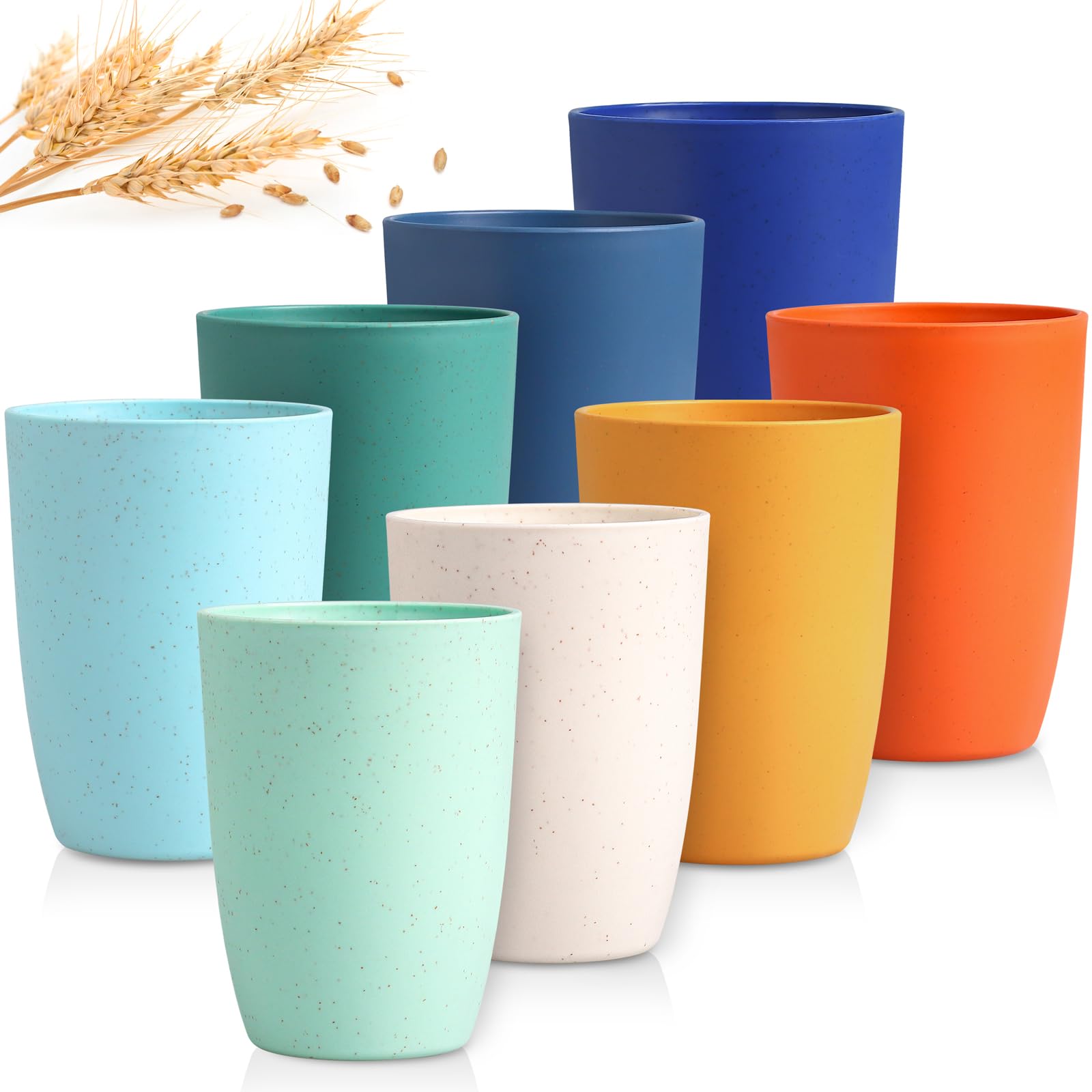 Wheat Straw Cups 12 OZ Reusable Drinking Glasses Set 8 Unbreakable Tumblers