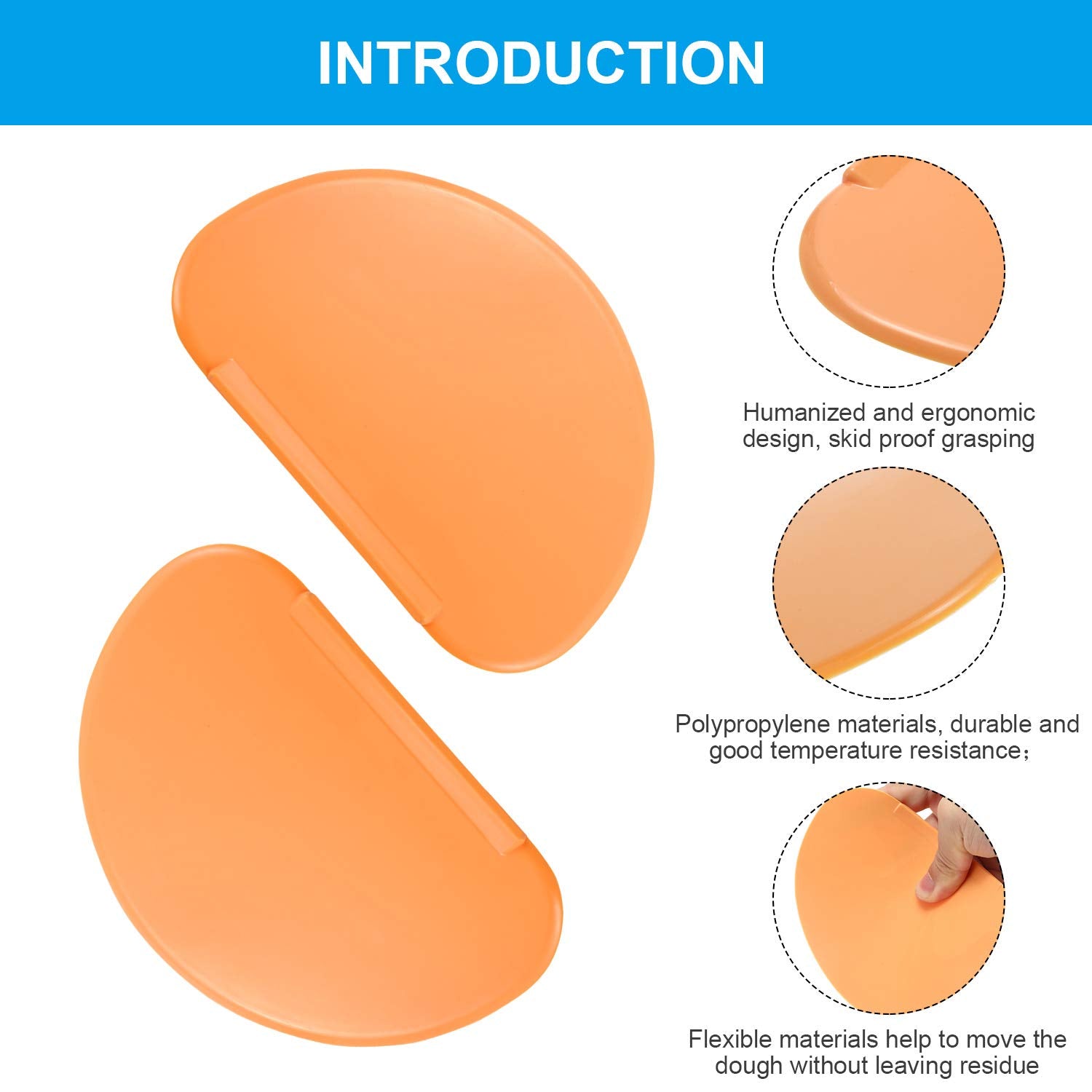 Patelai Flexible Bowl Dough Scraper Set - 2 Pieces, Orange, 4 x 6.2 inches, PE Rubber, Multipurpose Pastry & Mixing Tools