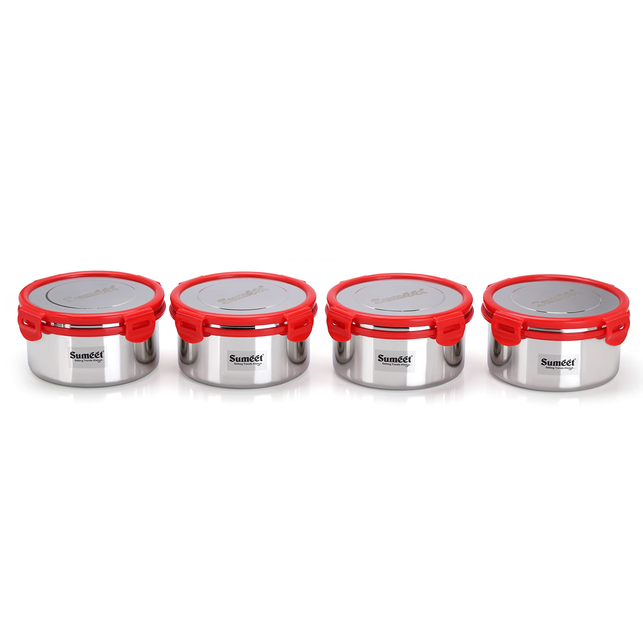 Sumeet Airtight & Leak Proof Steelexo S.S. Container Lunch Box With Stainless Steel Lid Set Pack Of 4Pc (900Ml  14.5Cm) - Silver