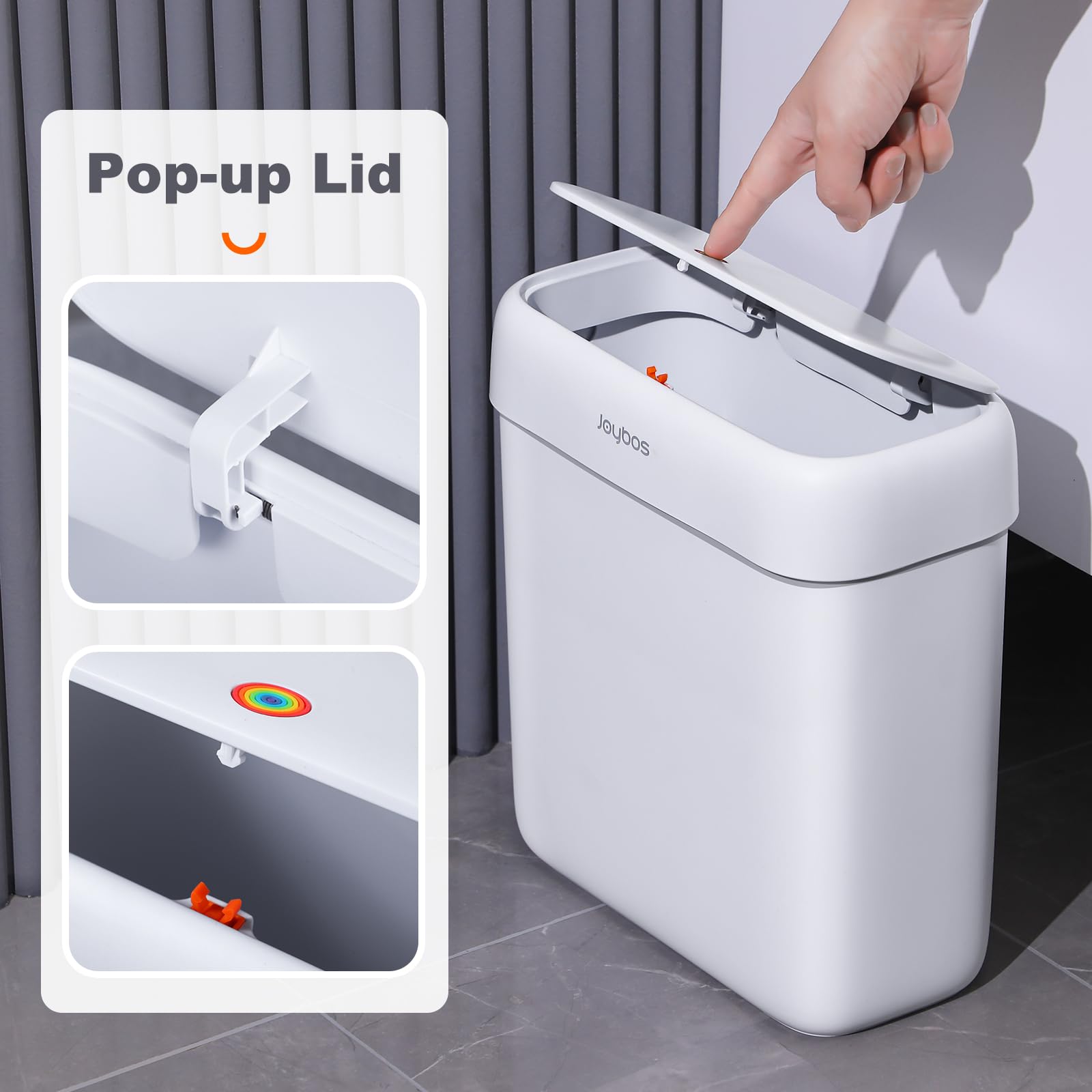 Joybos Bathroom Trash Can With Lid,3 Gallon Small Garbage Can With Press Top Lid,10L Dogproof Slim Plastic Narrow Trash Bin With