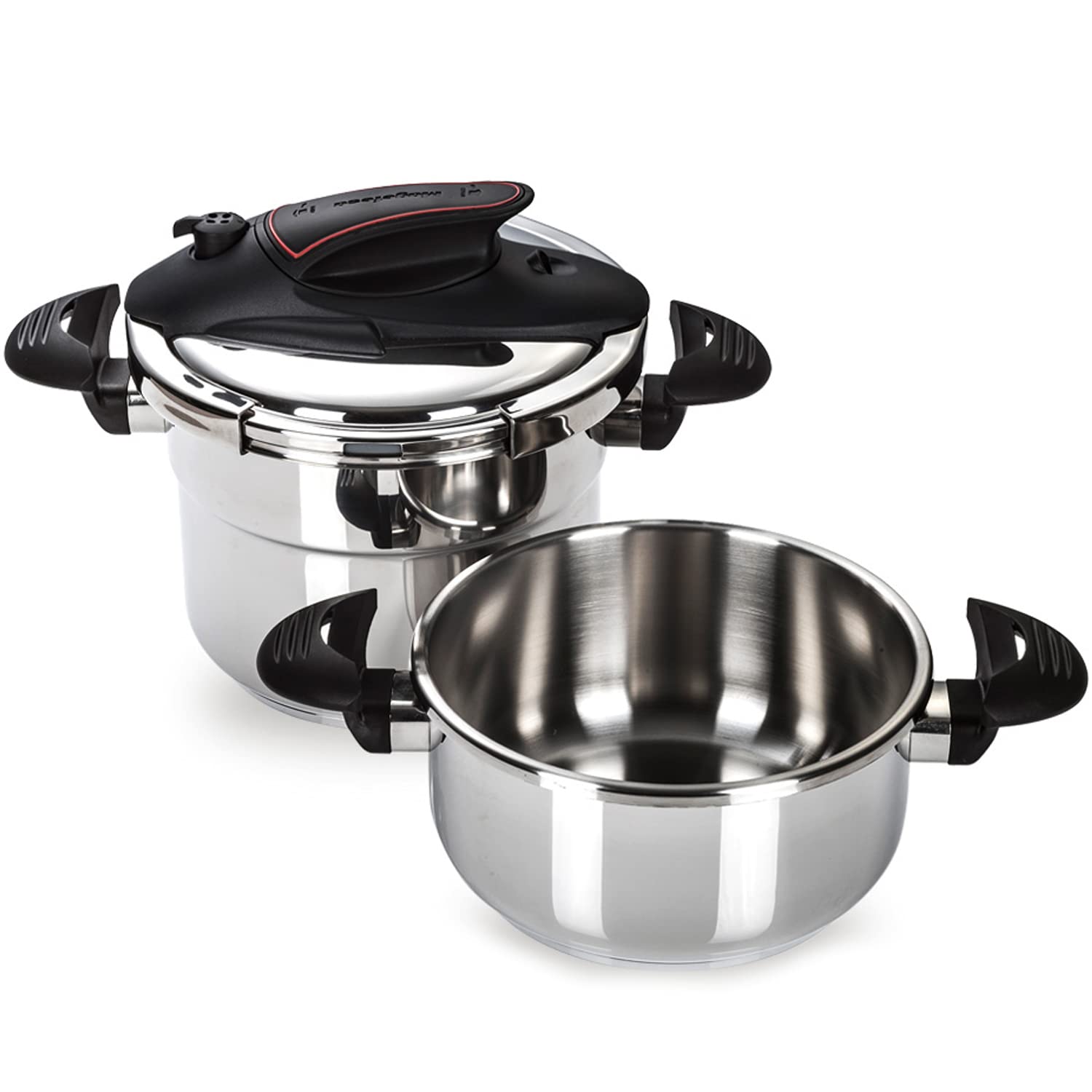 MAGEFESA  Prisma 4.2 + 6.3 Quart Stove-top Super Fast Pressure Cooker, Easy Smooth Locking Mechanism, Polished 18/10 Stainles St