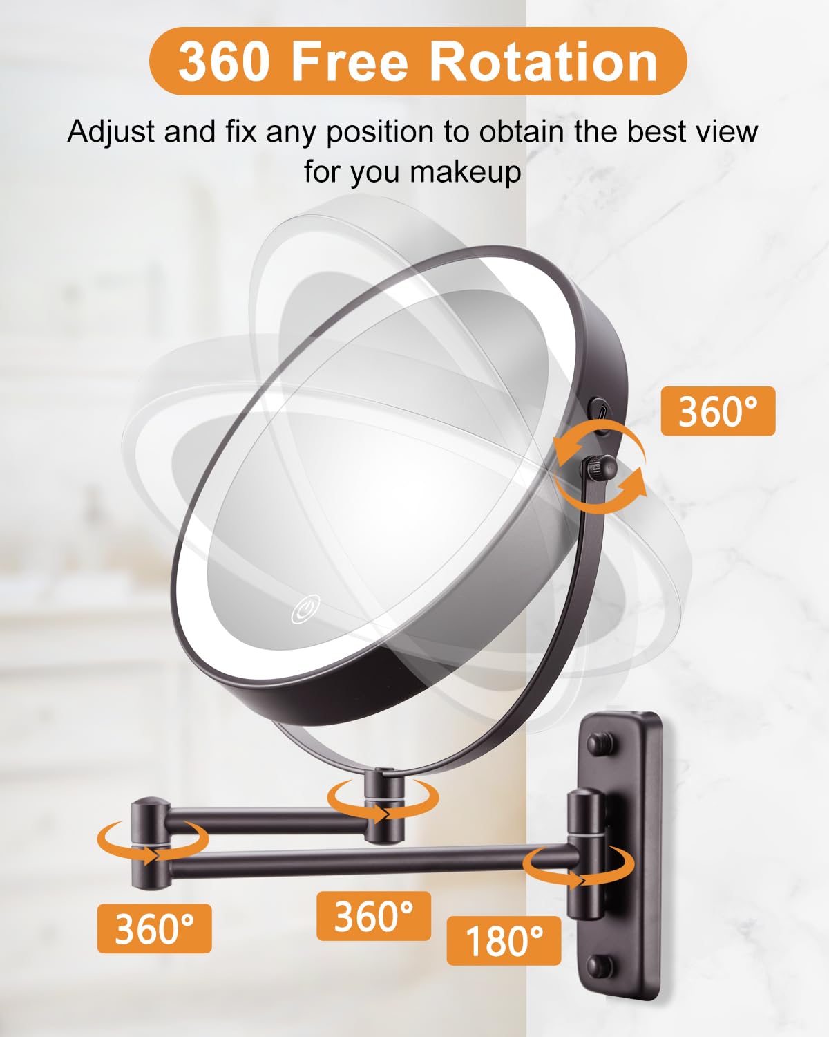 Decluttr 9 Inch Wall Mounted Lighted Makeup Mirror, Double-Sided Magnifying Mirror 1X/10X, 3 Colors Lighted Makeup Mirror, Touch
