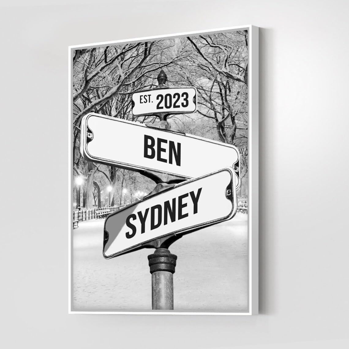 Street Sign With Last Names - Canvas Wall Art, Crossroads Sign Personalized Couples Gift Custom Engagement Gift For Her/Him, Lov