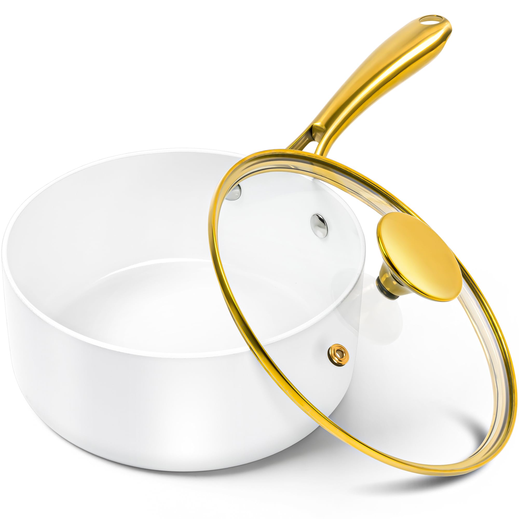 MICHELANGELO 2 Quart Saucepan with Lid, Nonstick Ceramic Sauce Pan with Ergonomic Handle, 2 Qt Small Pot, OvenSafe, InductionC