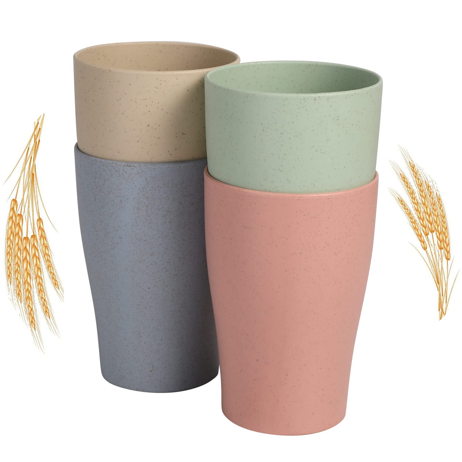 Wanby Wheat Straw Cup 4 Pcs Unbreakable And Reusable Drinking Cups Eco-Friendly Healthy Tumbler Set For Milk Juice And Water Dis