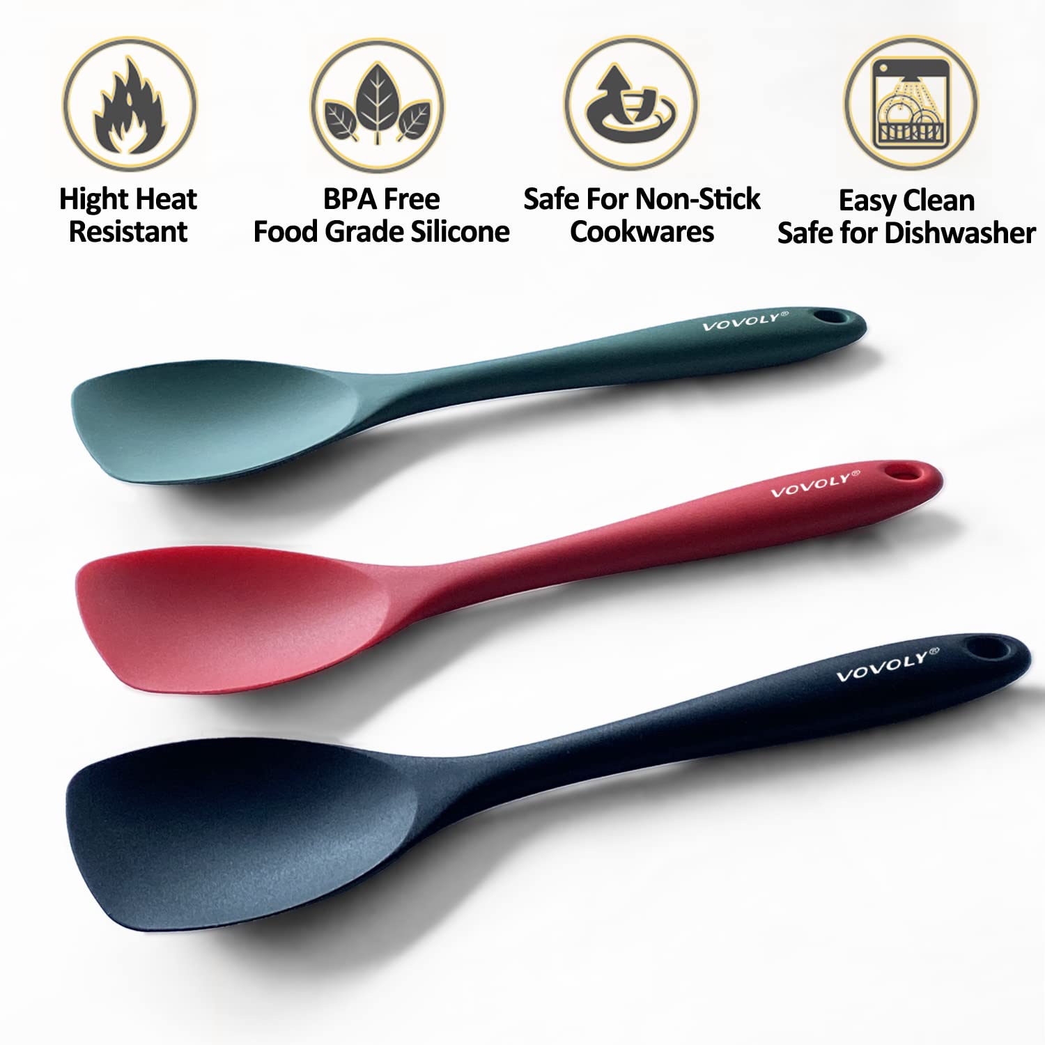 Upgrade Silicone Spatula Spoon Set,Vovoly Heat Resistant Rubber Spoonula, Seamless Non-Stick Flexible Scrapers For Baking Mixing