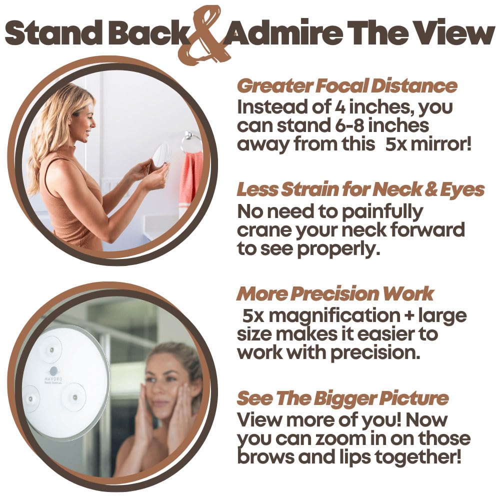 Magnifying Mirror With 3 Suction Cups 9 Inch (5X Magnification)