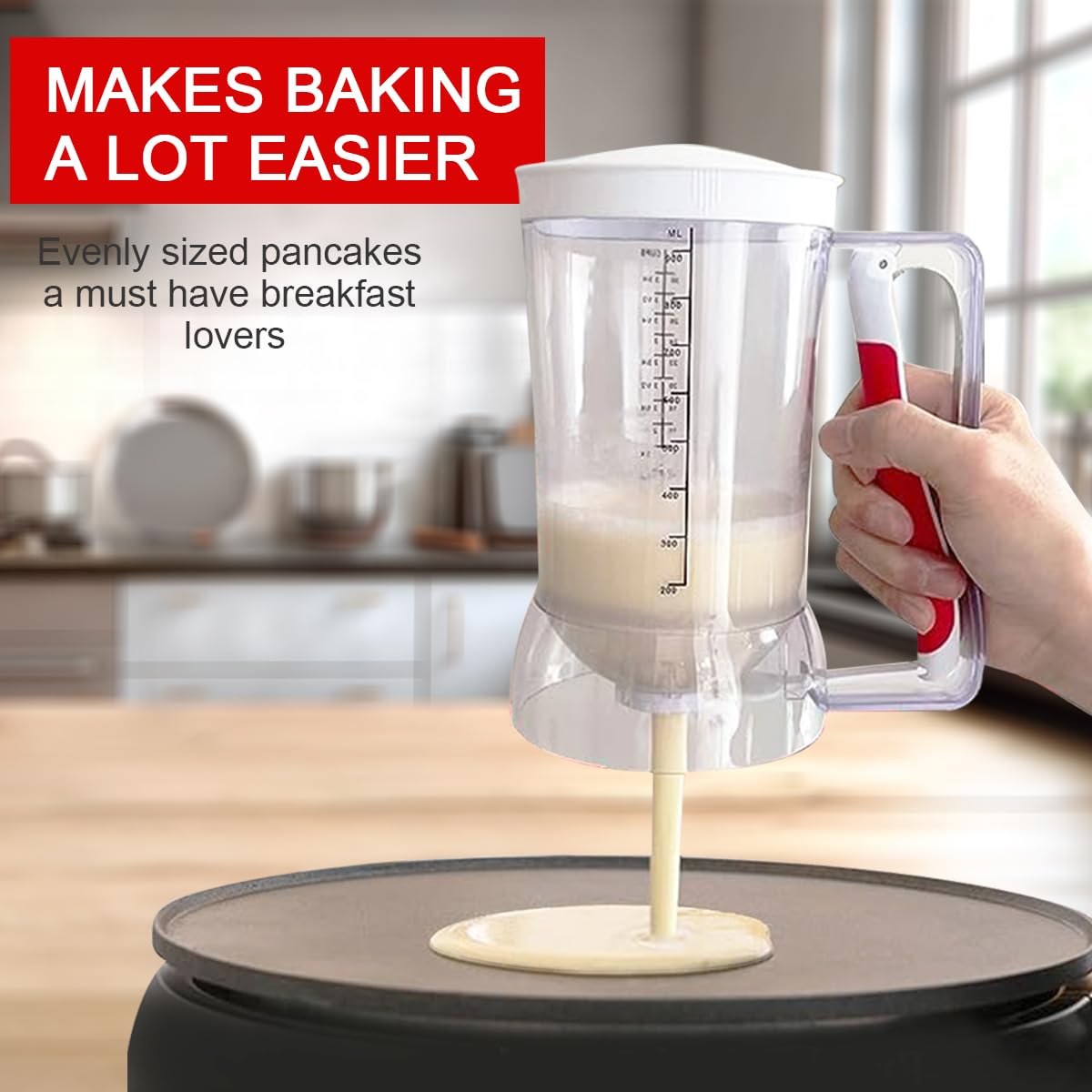 Pancake Batter Dispenser With Squeeze Handle For Precise Portion Control, Clear Measuring 4 Cup Batter Separator For Cookie Cake
