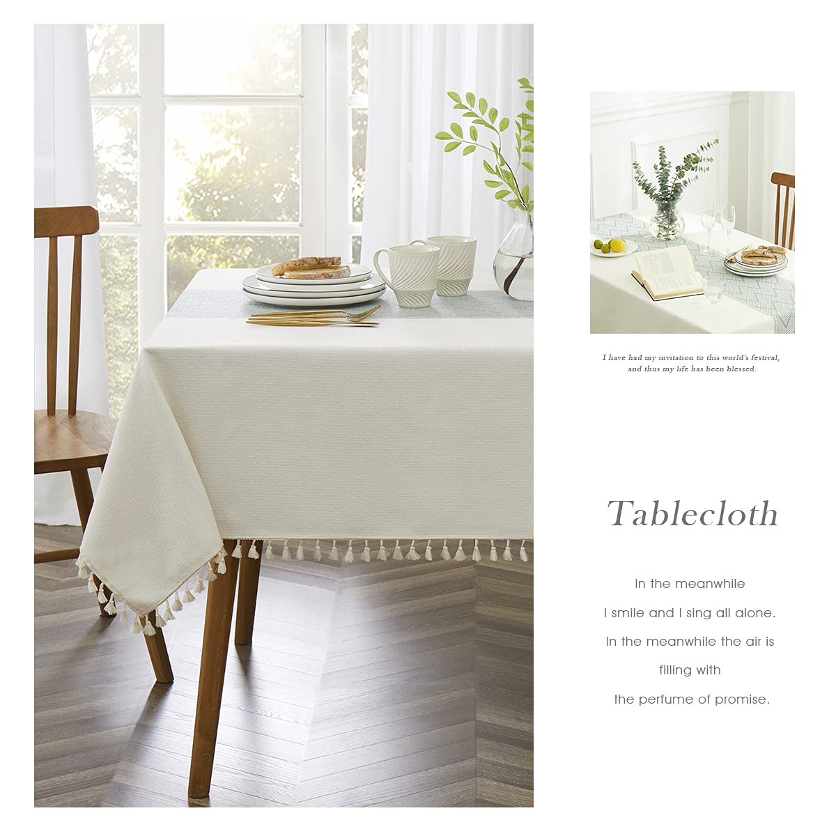 Qianquhui Embroidered Tablecloth For Dining Table,Dust Proof Spillproof Soil Resistant Cotton Linen Rectangle Table Cloths (Blue