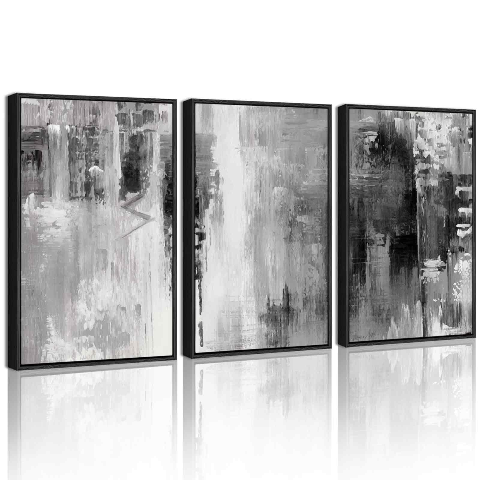 Kuvioke Black Abstract Framed Canvas Wall Art Minimalist Graffiti Pastel Wall Decor Modern Art Painting For Bedroom Hallway 16X2