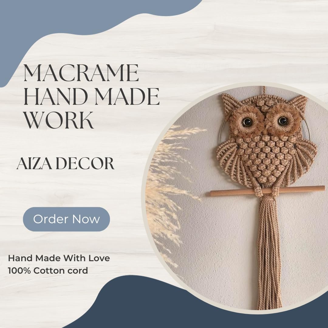 AIZA DECOR Cotton Owl Macrame Wall Hanging Tapestry Macrame Wall Decor Handmade Woven Wall Hanger Boho Ornament Wall Art Home De