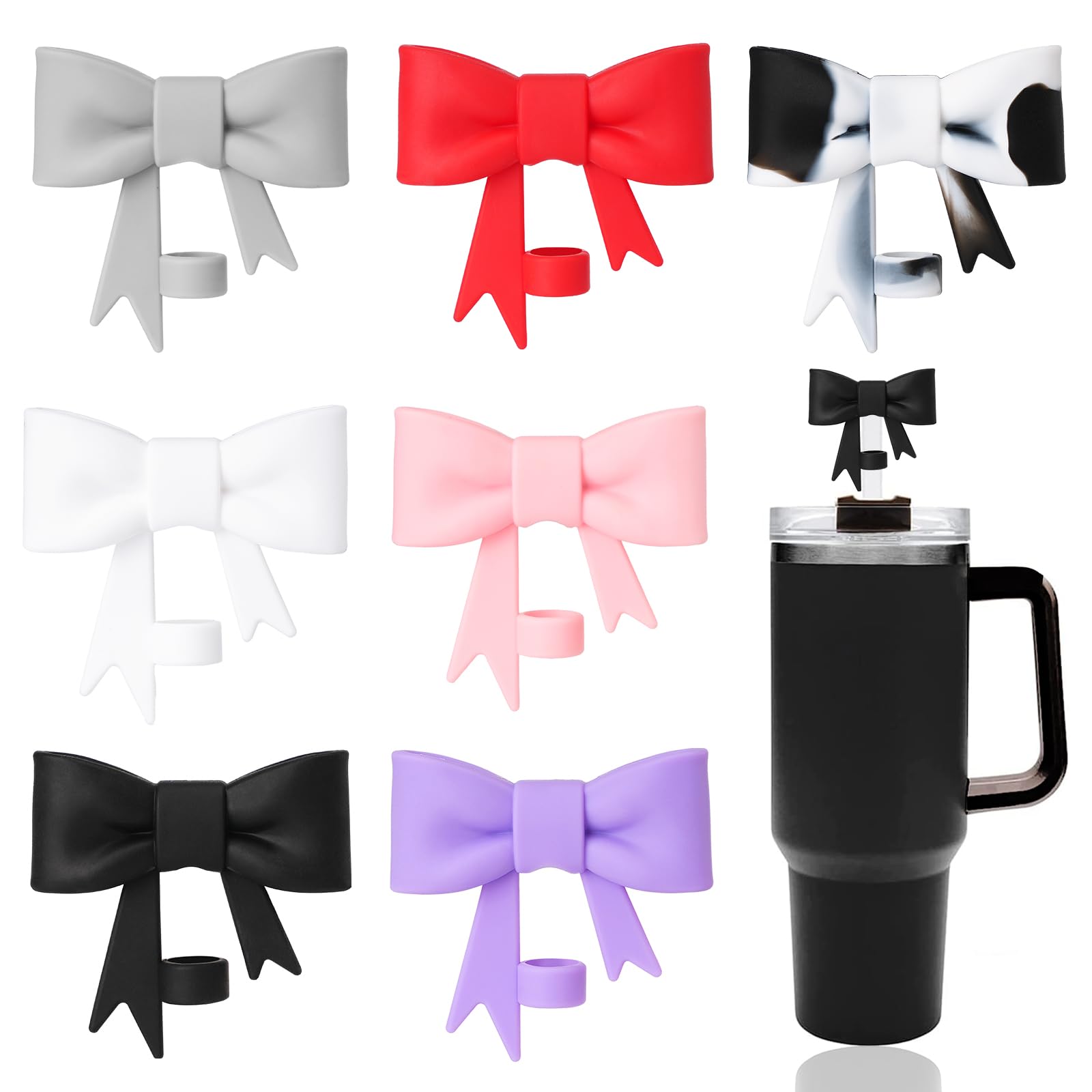 Yayayoung Classic Cute Bow Straw Covers Cap Toppers Compatible With Stanley 30&40 Oz Tumbler Cups,Reusable Cute Silicone Straw L