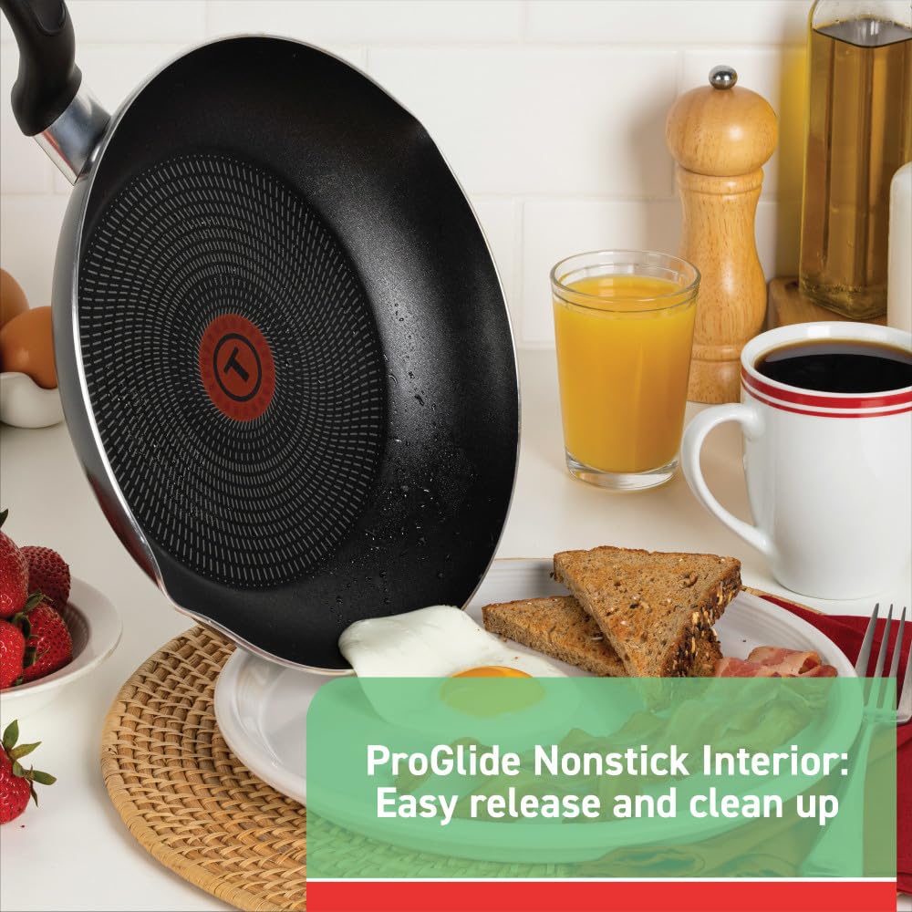 T-fal Initiatives Nonstick Cookware Set 18 Piece, Oven Broiler Safe 350F, Kitchen Cooking Set w/Fry Pans, Saucepans, Stockpots,