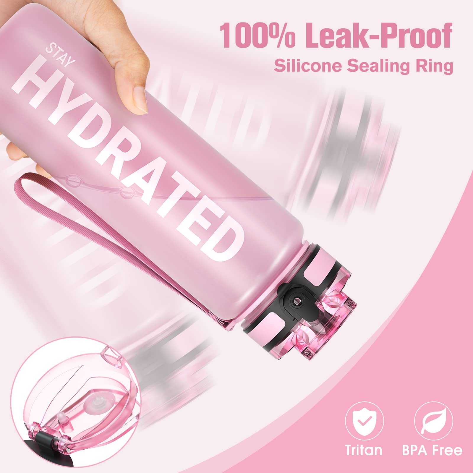 Sahara Sailor Water Bottle 32Oz, Durable And Leakproof Water Bottles Motivational With Time Marker, Tritan, Bpa Free, Wide Mouth