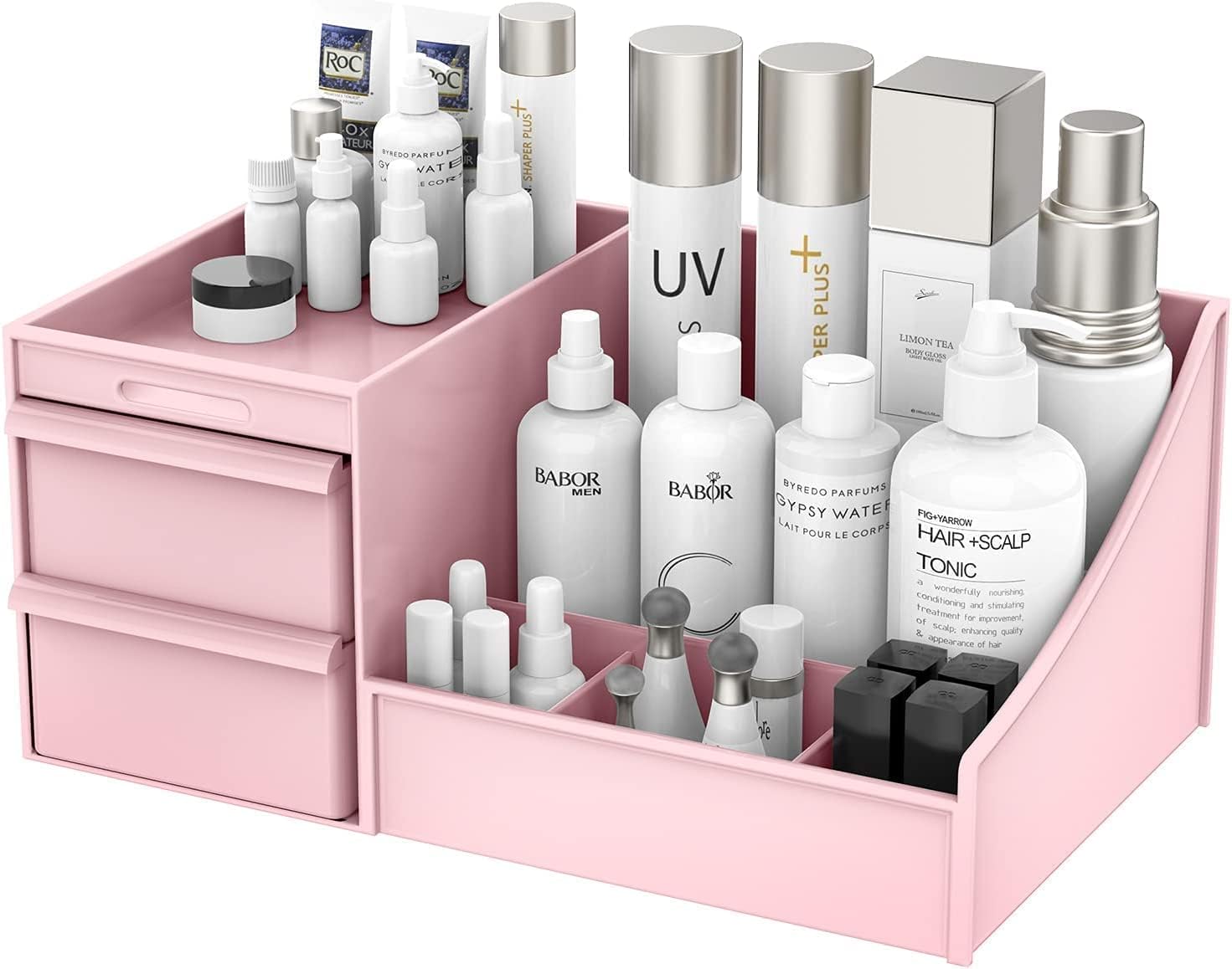 Marji&Anuvrutti Cosmetic Organizer Box Drawers Storage Plastic Stationary Box | Make Up Organiser For Women (Pink)