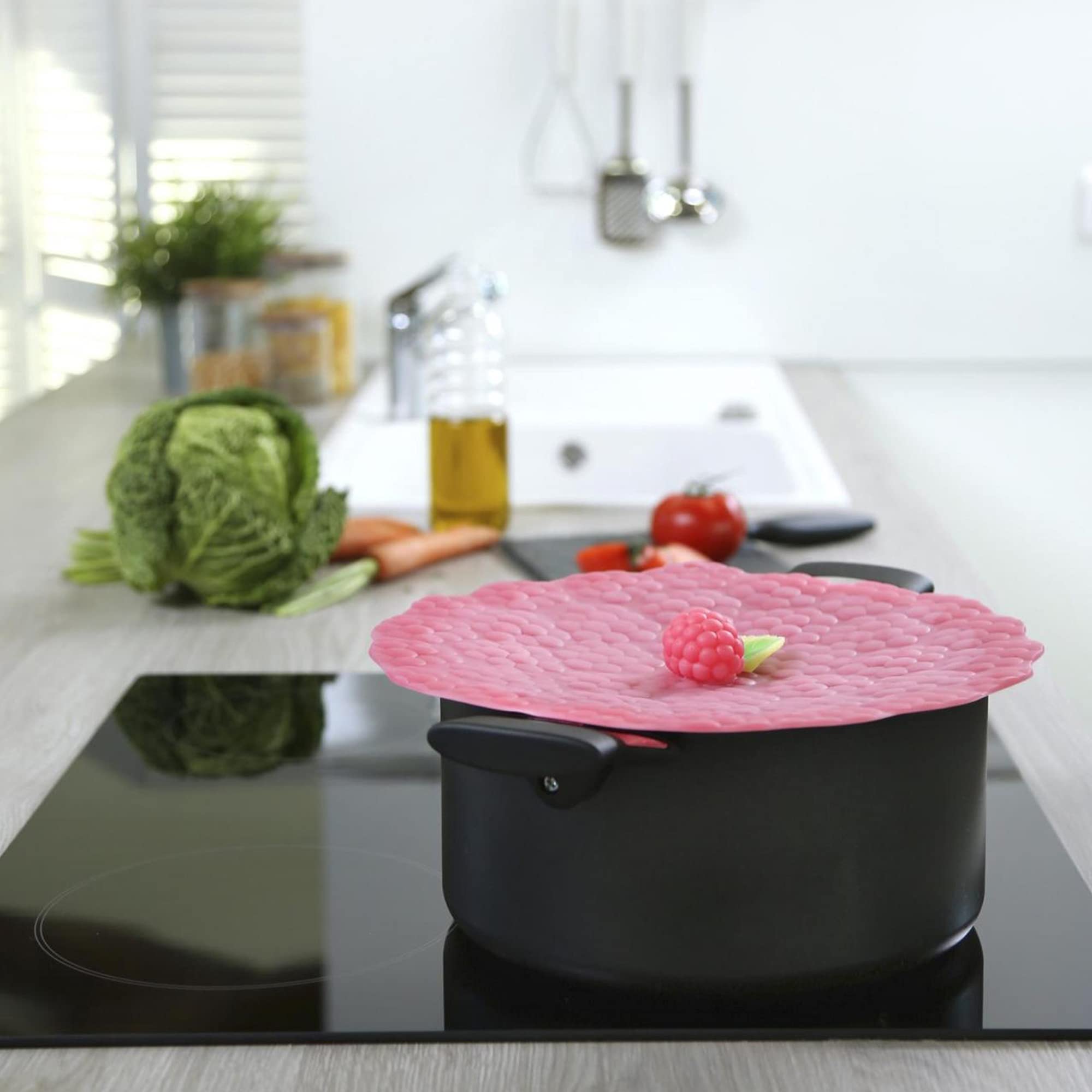 Charles Viancin - Raspberry Silicone Lid For Food Storage And Cooking - 11''/28Cm - Airtight Seal On Any Smooth Rim Surface - Bp