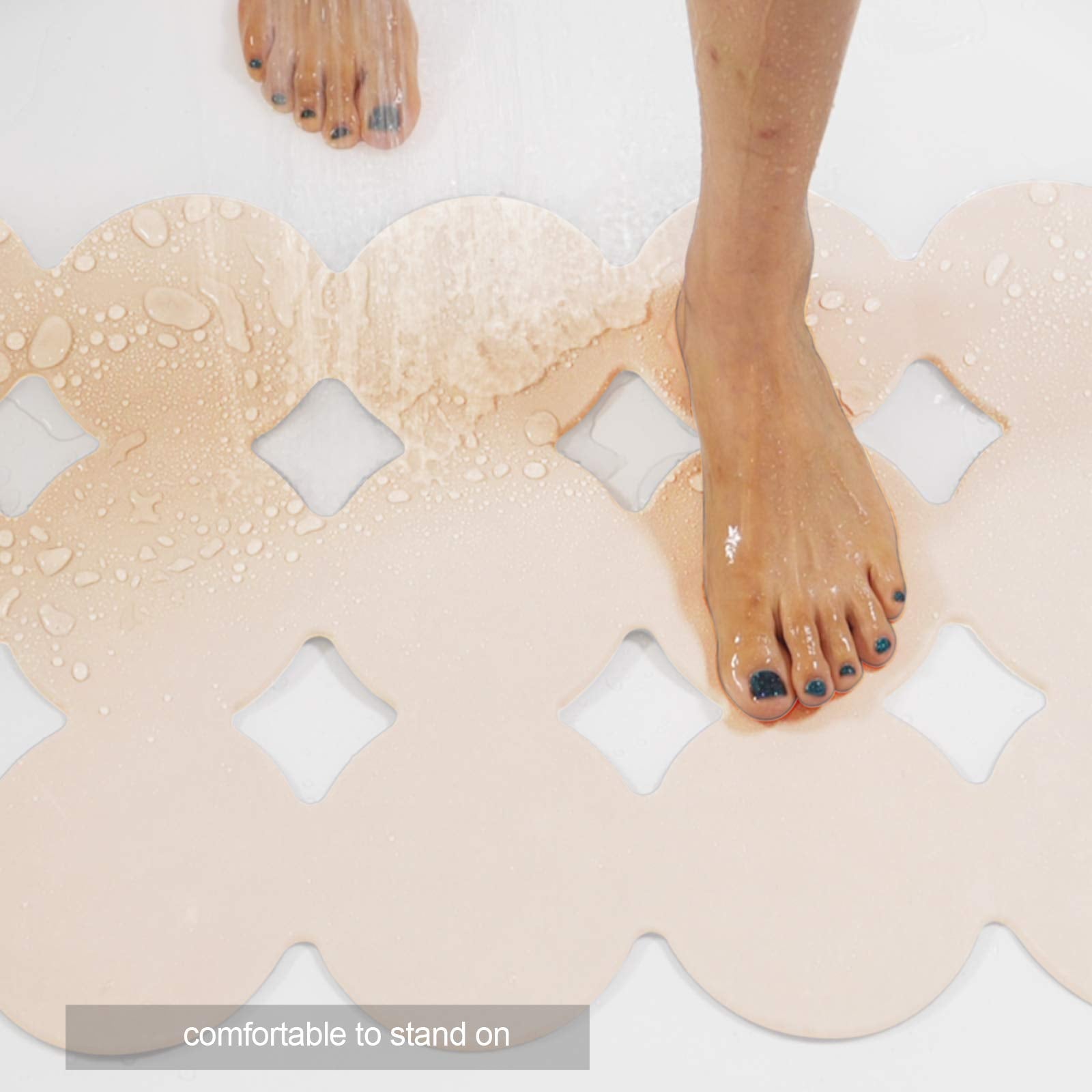 Webos Patented Non Slip Bathtub Mat Shower Bath Mats with Strong Suction Cups Soft Heavy Duty Natural Rubber Superior Grip&Drainage for Inside The tub (Beige  28x16 inch)