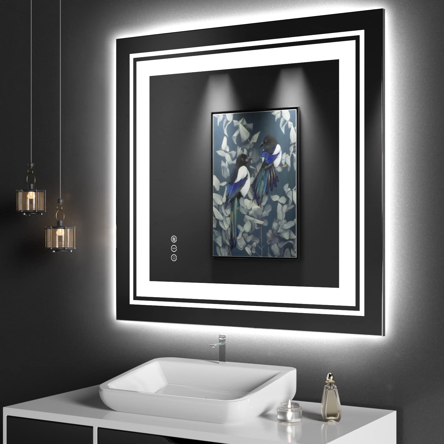 Snowdool Led Bathroom Mirror With Lights, 36 X 36 Inch Front And Backlit Mirror Bathroom, Anti-Fog Lighted Vanity Mirror, Steple