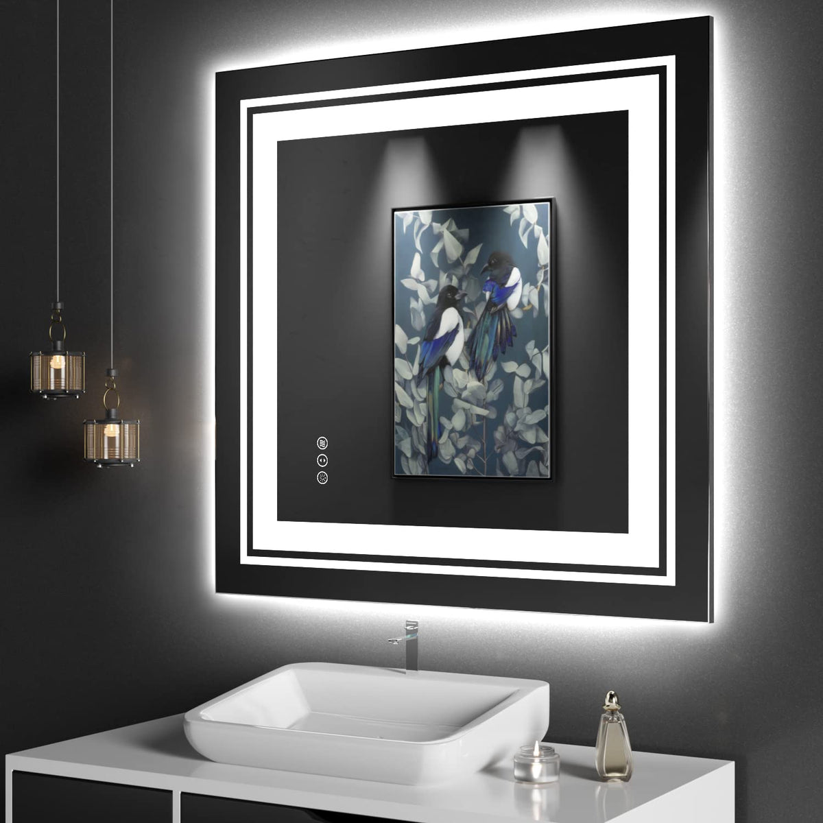 Snowdool Led Bathroom Mirror With Lights, 36 X 36 Inch Front And Backlit Mirror Bathroom, Anti-Fog Lighted Vanity Mirror, Steple