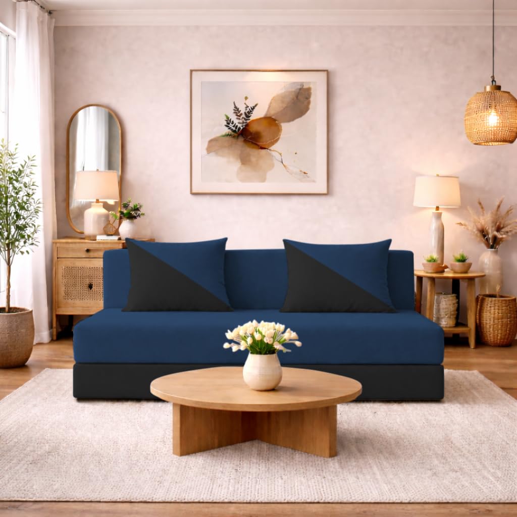 Adorn India Easy Desmond 3 Seater Sofa Cum Bed 5 X 6 (Blue & Black) (1 Year Warranty)