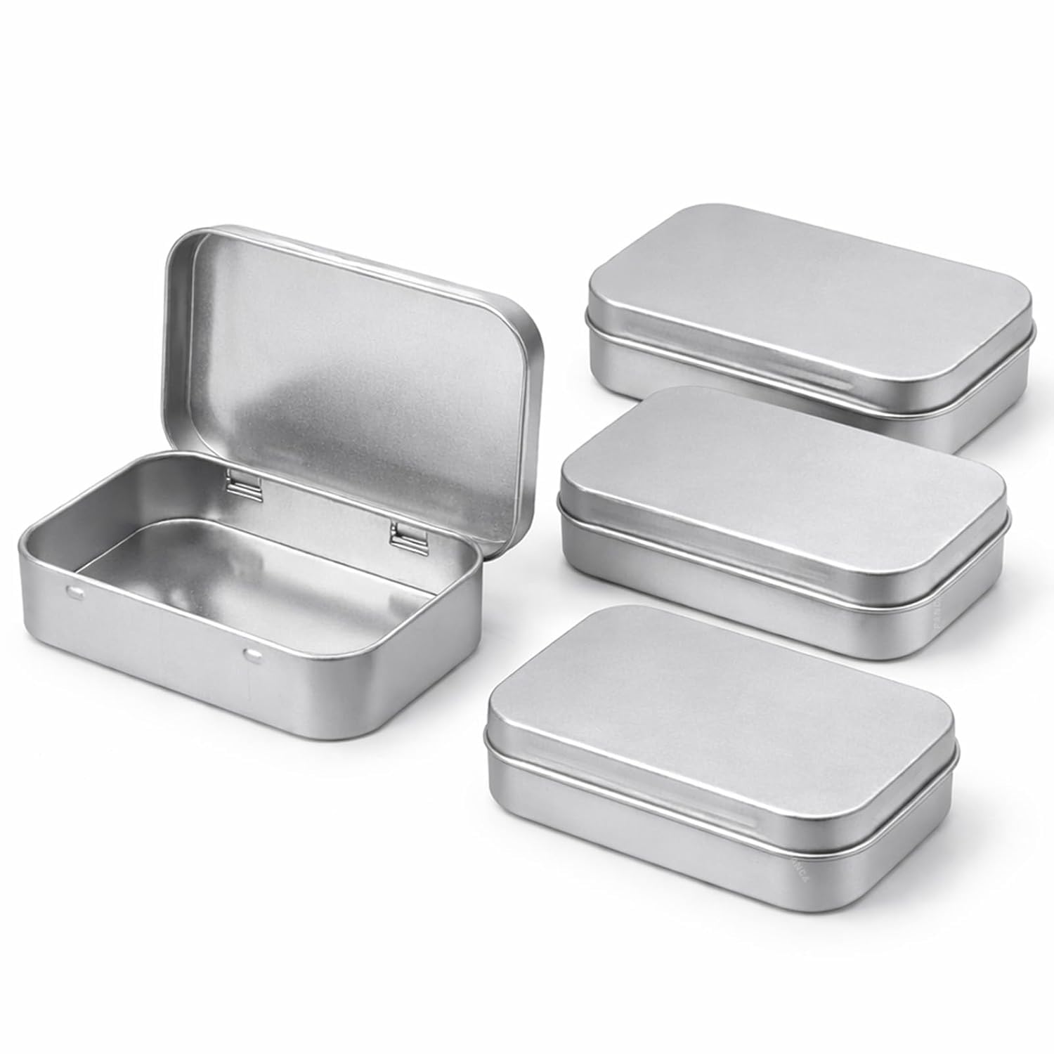 Panca Aluminium Small Tin Storage Box With Lid (4 Pcs) | Portable Metal Container For Makeup, Jewellery, Spice & Travel Essentia