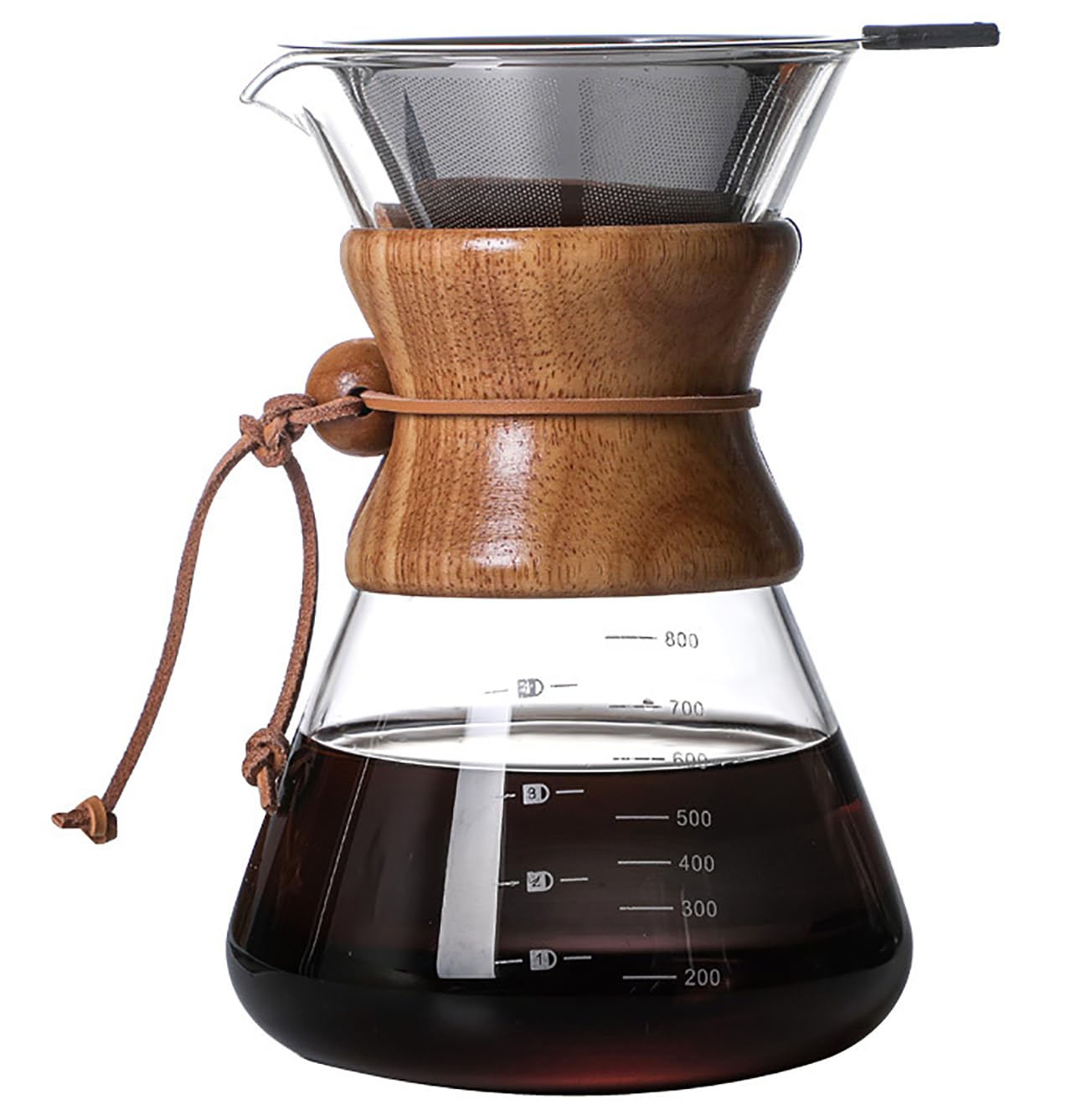Cofisuki Pour Over Coffee Maker With Reusable Stainless Steel Drip Filter, Lead-Free Borosilicate Glass Coffee Carafe With Moder