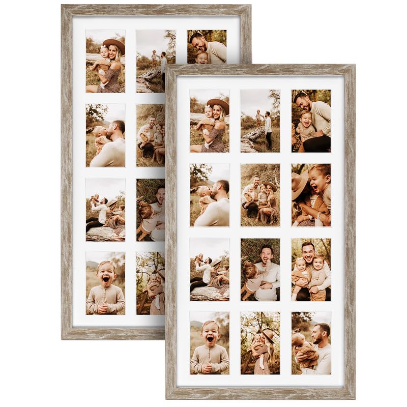 SPEPLA 12 Opening 4x6 Distressed White Collage Picture Frames Set of 2, Multiple Frames for Displaying 6x4 Photos with Mat