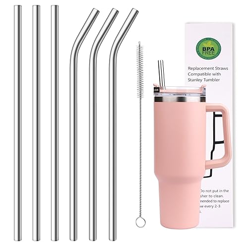 AIERSA 6 Pack 10mm Stainless Steel Replacement Straw Compatible Stanley 40oz Cups Reusable Straw for Stanley Tumbler  Straws with Cleaning Brush for Stanley Cup Accessories
