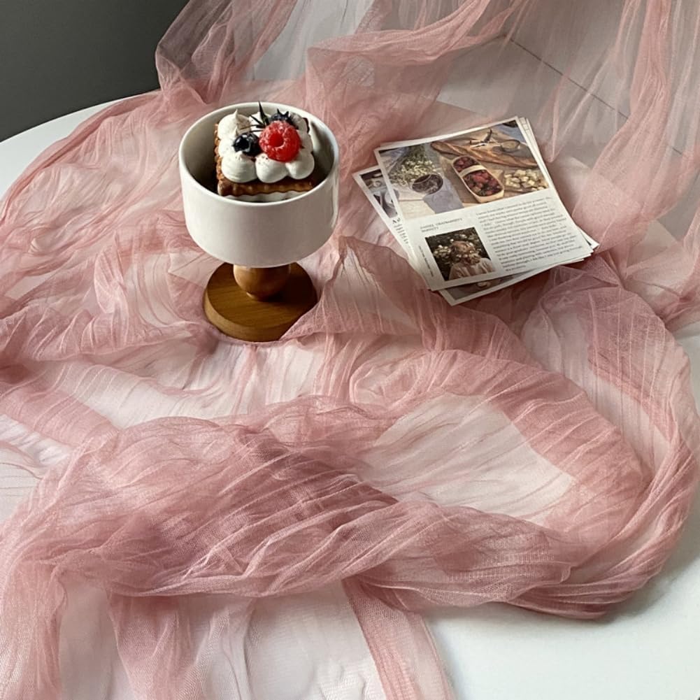 Joanlody Dusty Rose Cheesecloth Table Runner Fall Thanksgiving 10Ft Rustic Gauze Boho Cheese Cloth Table Runner for Wedding Brid