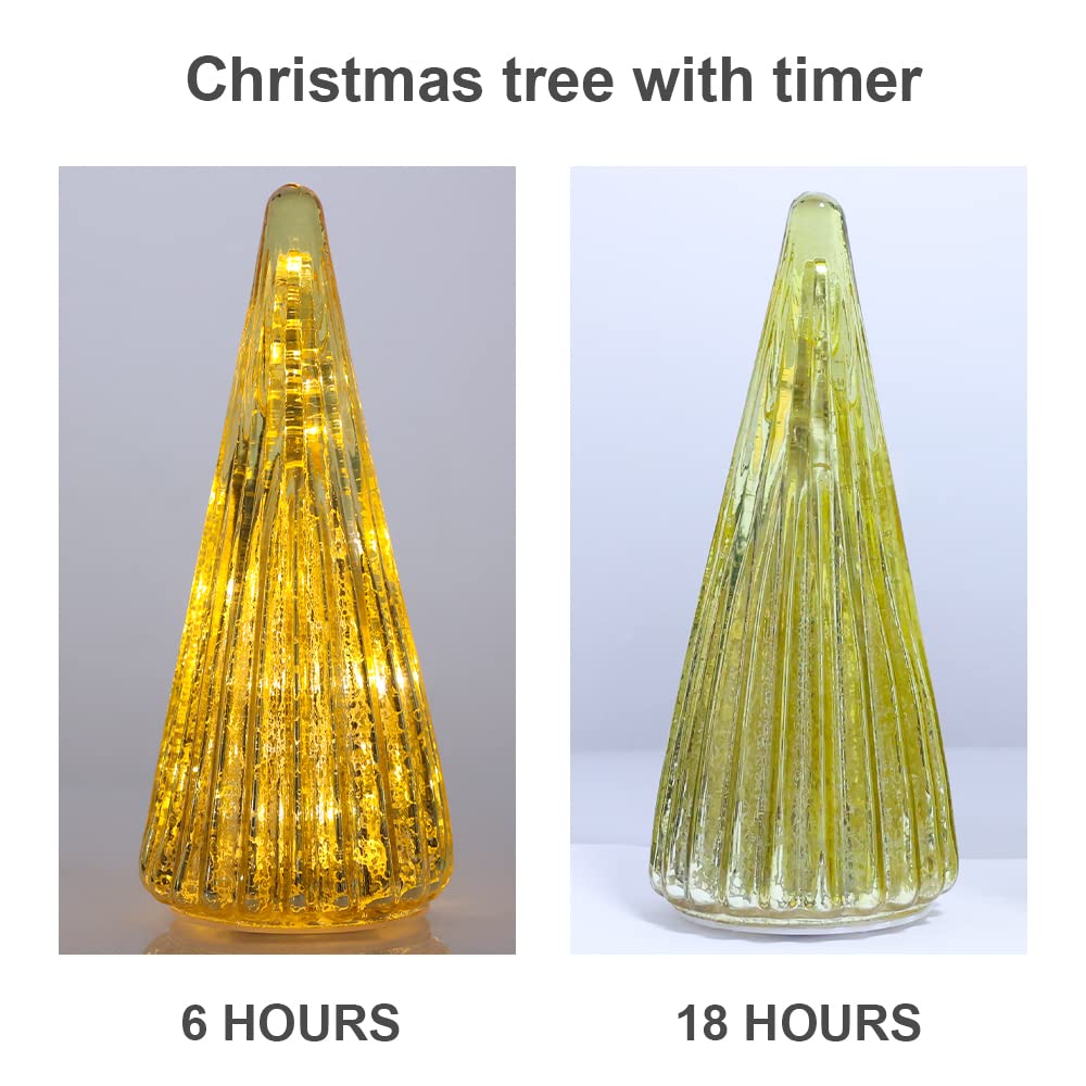 YEAHOME Christmas Decorations Indoor, Set of 2 Glass Christmas Trees with Lights for Home Decor, Christmas Table Decorations Xma