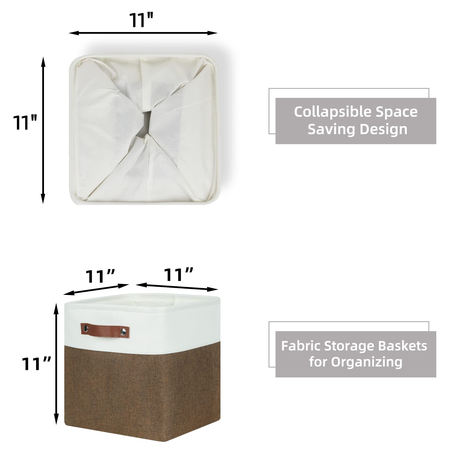 HNZIGE Fabric Baskets Storage Cubes Baskets Set(4 Pack) Large Cube Baskets for Shelves 13x13x13 Storage Cube Bins for Storage with Leather Handles for Home  Toys  Clothes  Kids Room  Closet Storage(White&Beige)