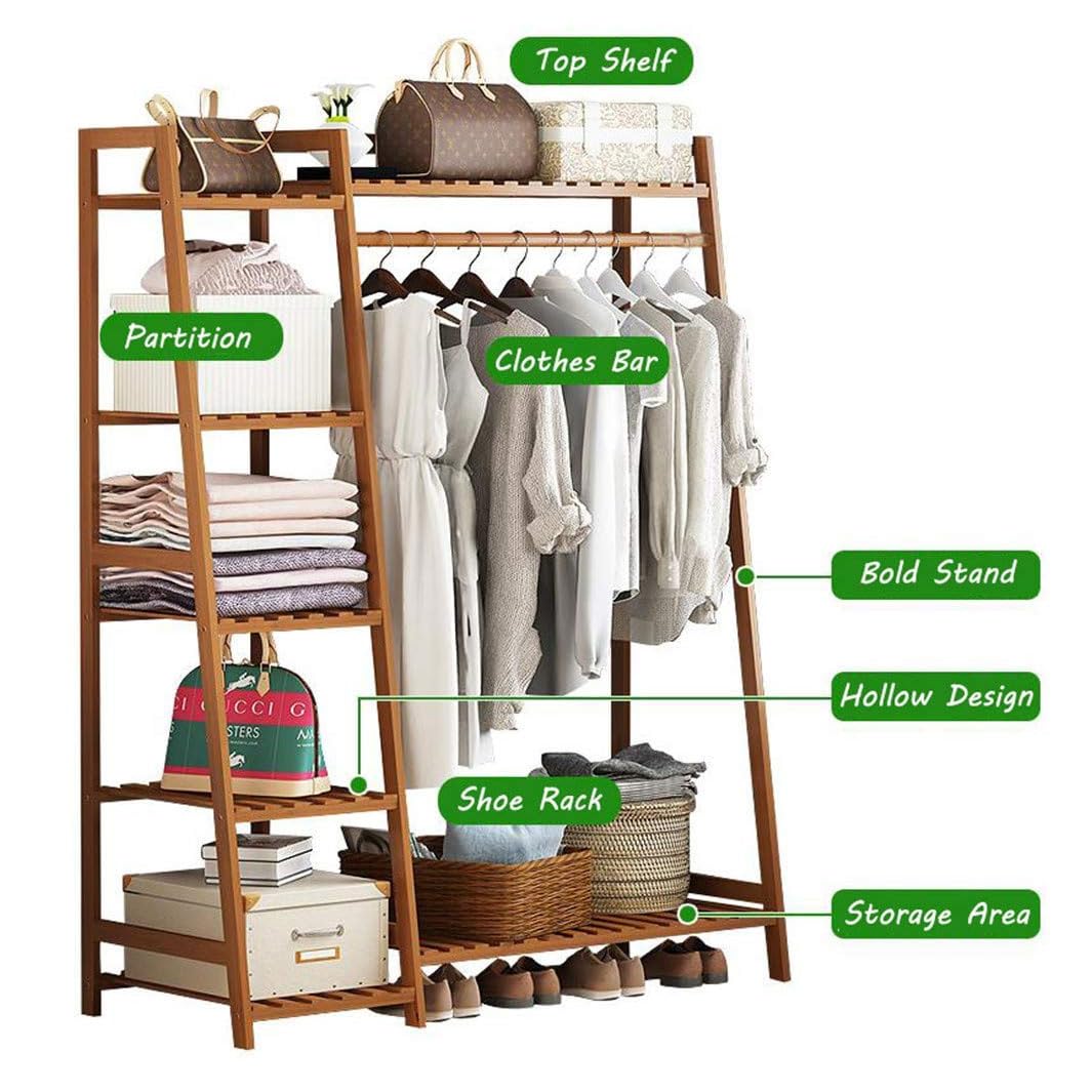 Leopax Bamboo Coat/Clothing/Garment Rack/Freestanding Storage With 5-Tier Shelf (110 X 40 X 140Cm, Natural)