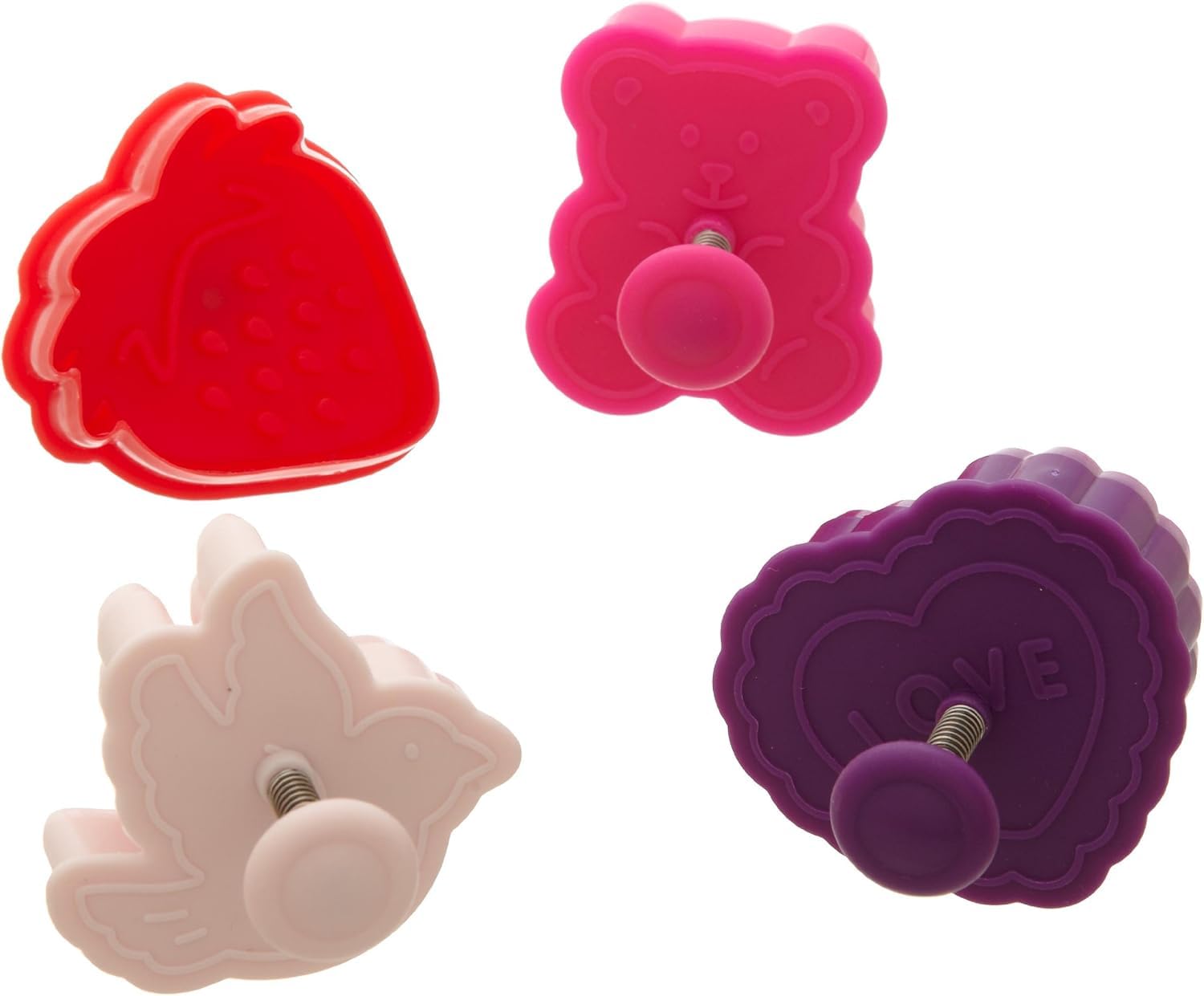 Ateco Valentine Themed Plunger Cutters, Set Of 4 Shapes For Cutting Decorations & Direct Embossing, Spring-Loaded Handle, Food S