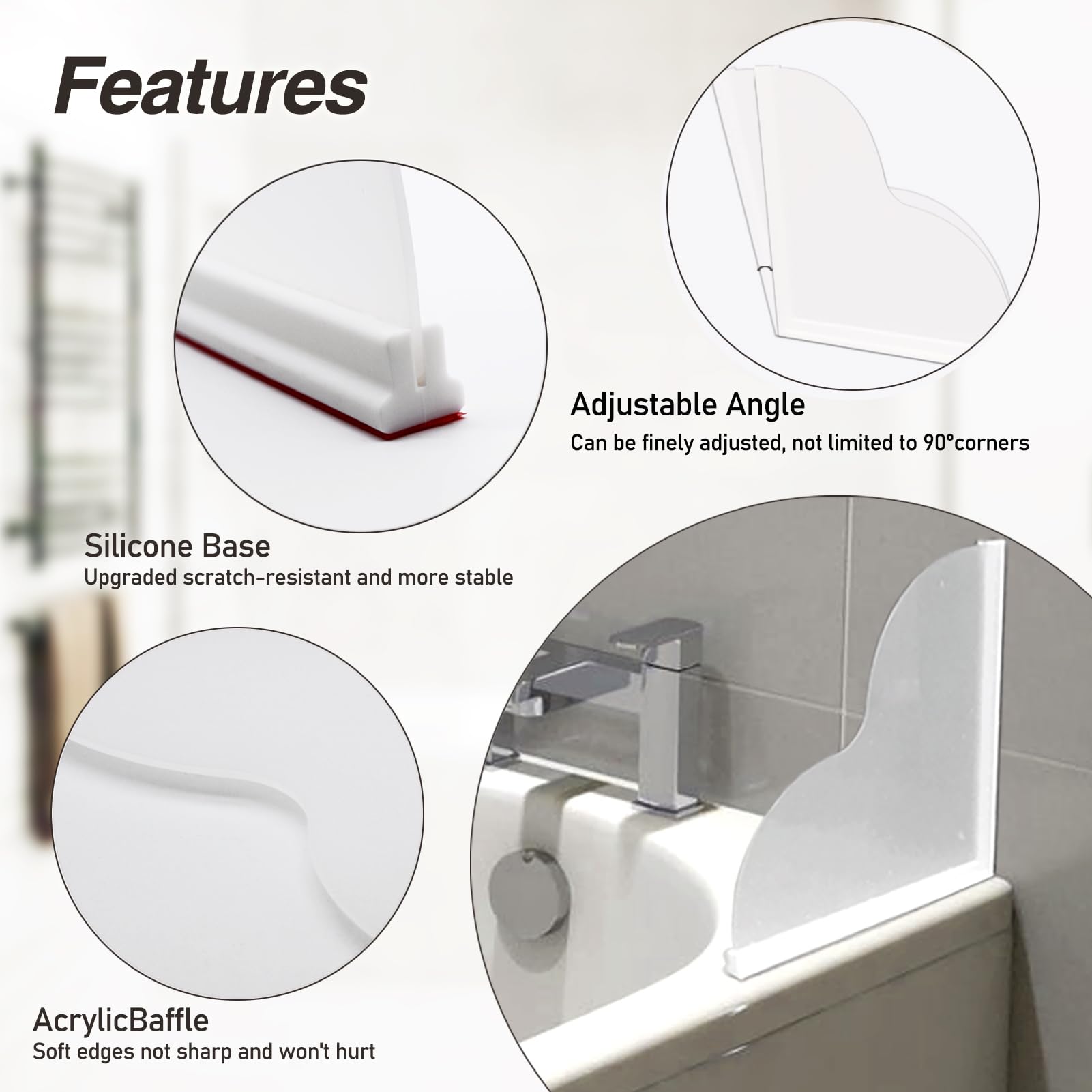 Failun Shower Splash Guard, 2Pcs Tub Water Splash Guard With Self-Adhesive Splash Guard For Bathtub Corner To Keep Water In Show