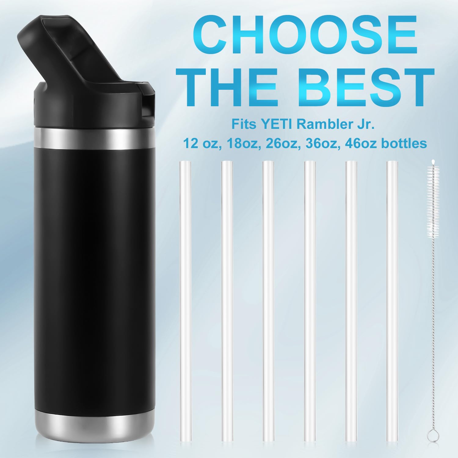 Straws Set For Yeti Rambler Bottle, Including 6Pcs Replacement Straws And 1Pc Cleaning Brush, 8.39 Inch Length Cuttable Drinking