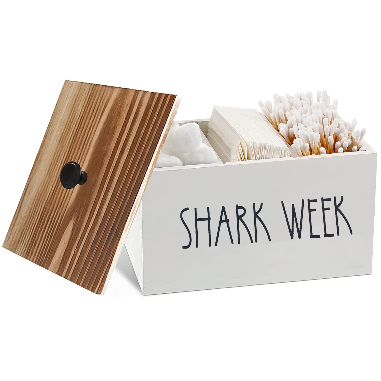 Tampon Holder For Bathroom, Farmhouse Pad Orgainzier Container, Rustic Wood Bathroom Storage Bin With Lid, Movable Partition Fem