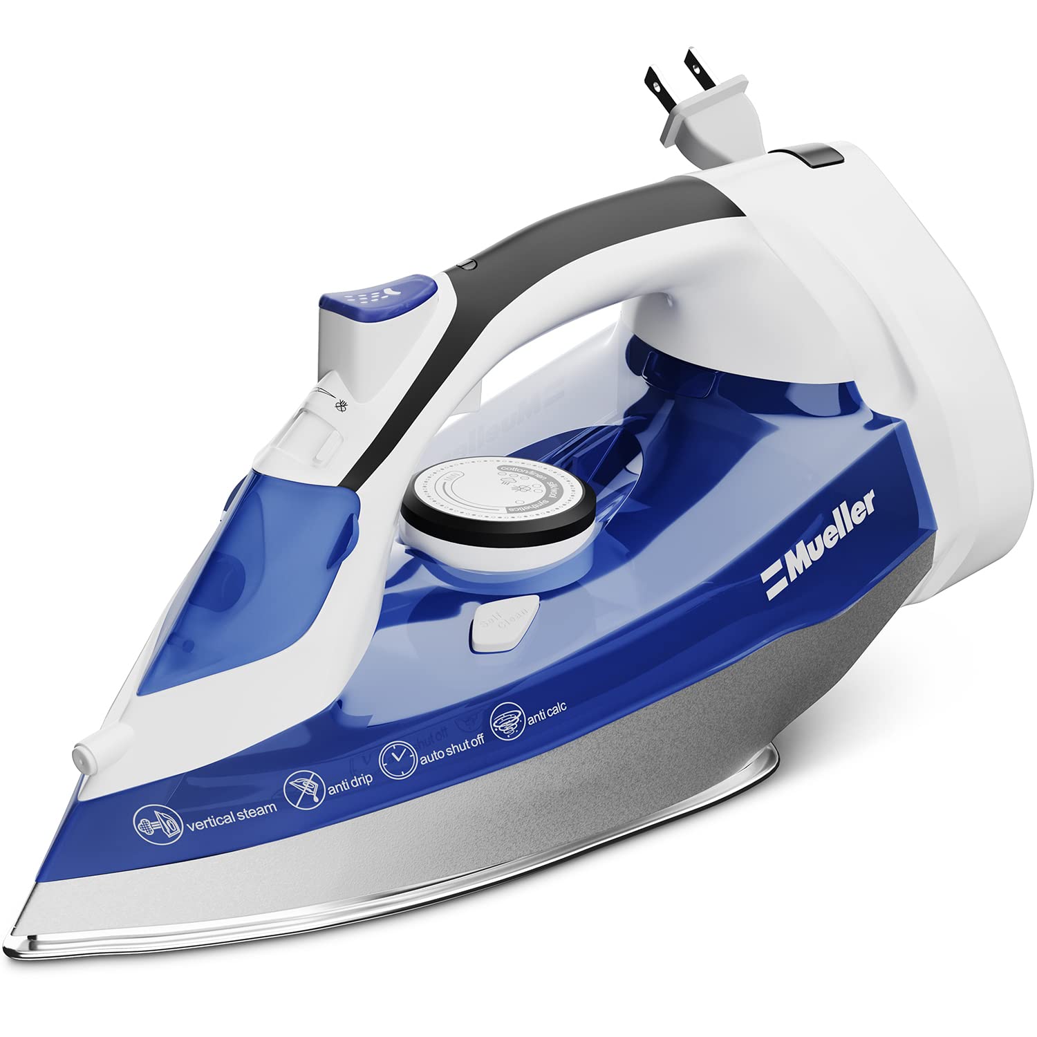 Mueller Professional Grade Steam Iron, Retractable Cord For Easy Storage, Shot Of Steam/Vertical Shot, 8 Ft Cord, 3 Way Auto Shu