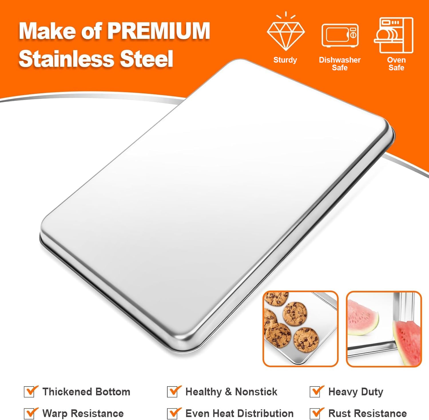 4 Pieces Baking Sheet Pan Tray, Cekee Stainless Steel Small Cookie Sheets For Baking, Baking Sheets For Oven, Warp Resistant & H
