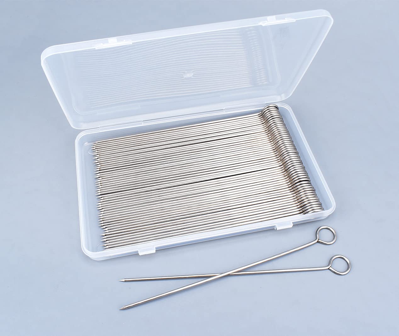 Honshen 50Pcs 8Inch Stainless Steel Skewers,Roast Goose Needle Barbecue,Bbq Skewer Sticks,Packed In A Plastic Box For Bbq Grilli