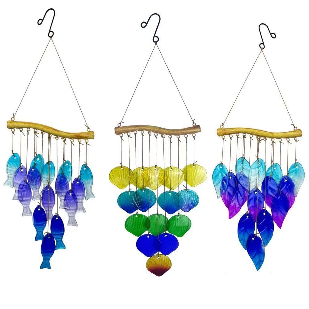 Merishopp Glass Wind Chime Versatile Glass Leaf Hanging Bell For Backyard Yard Outside