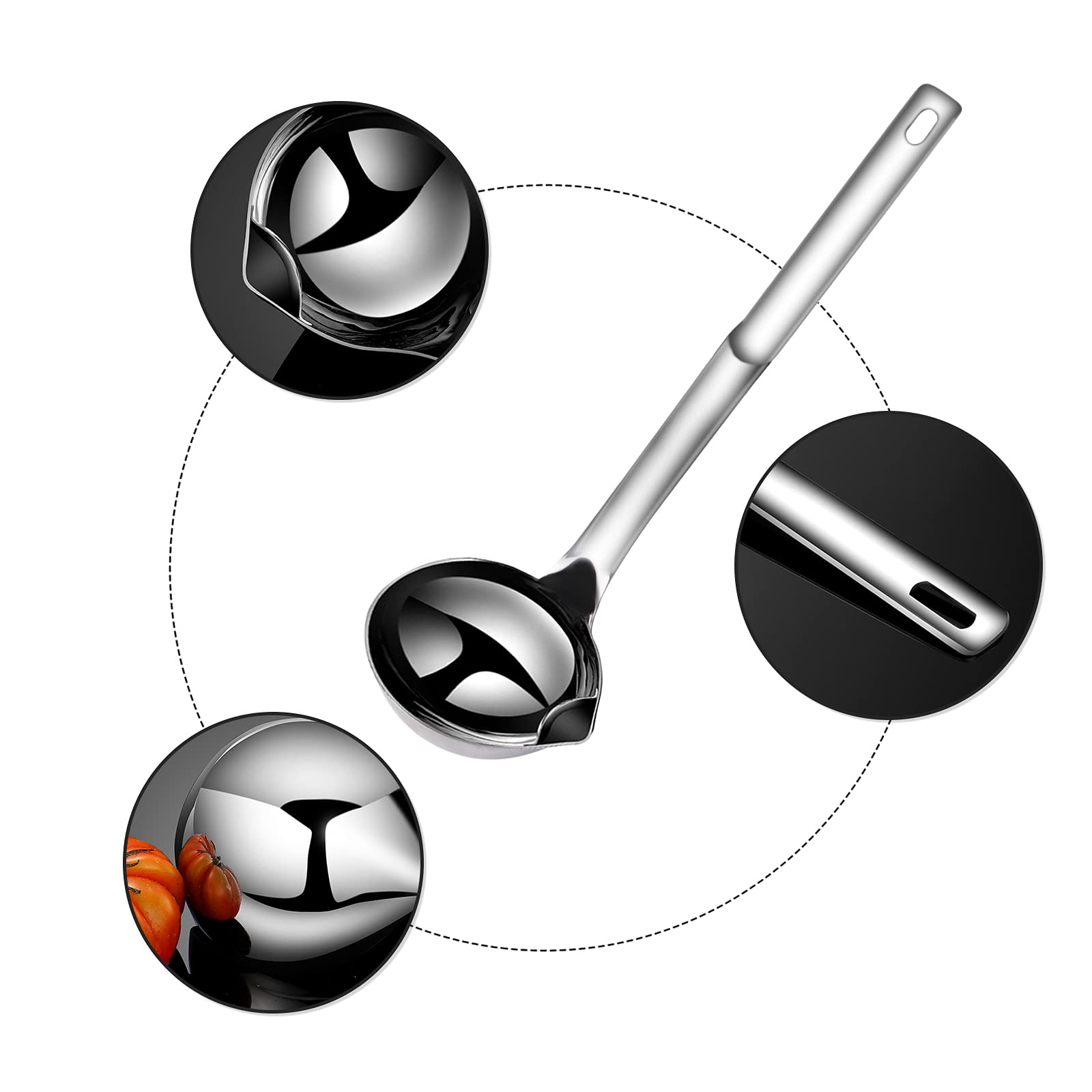 Gravy Ladle With Anti-Scalding Handle Stainless Steel Grease Separator Soup Spoon Ladle For Cooking (2, Silver)
