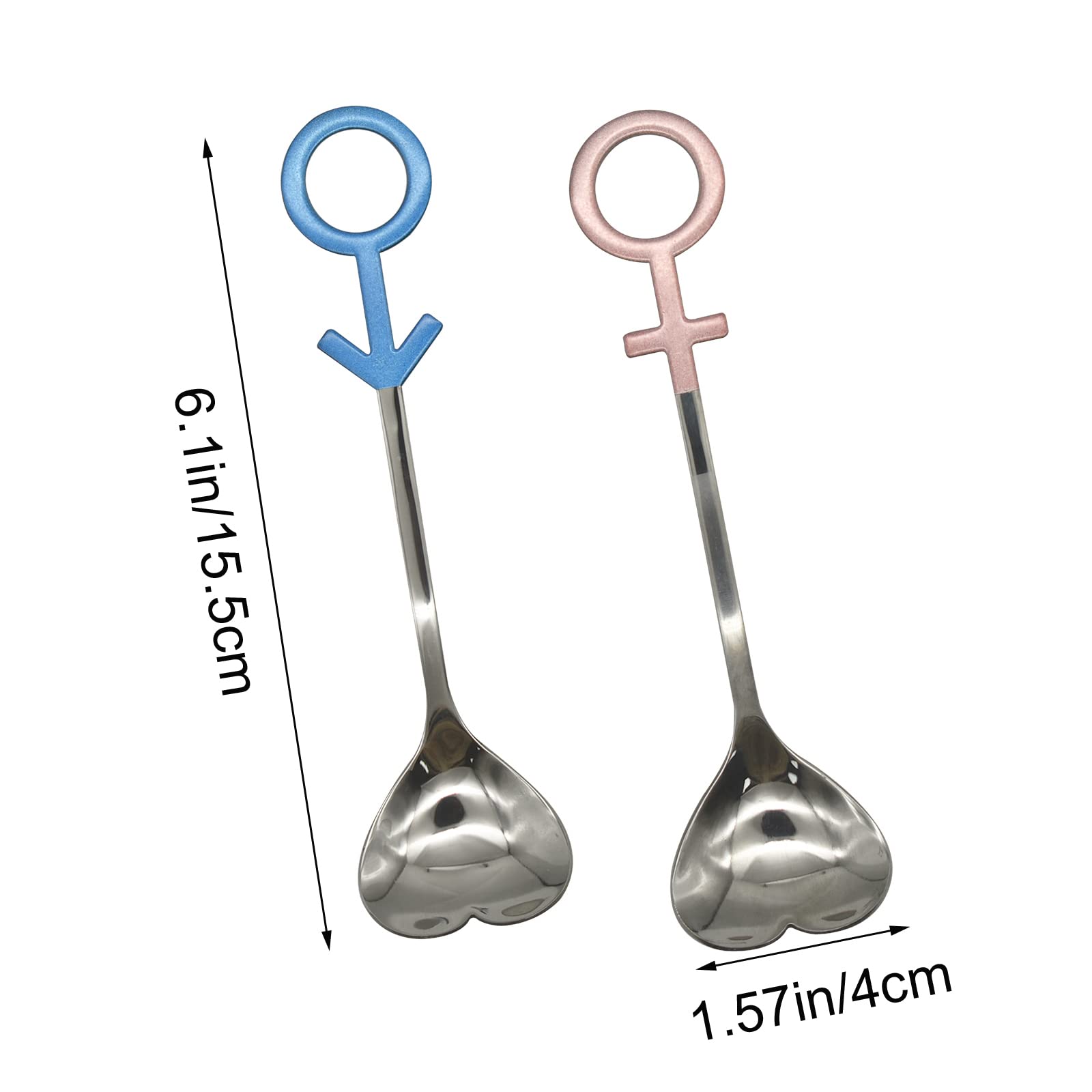 Pinenjoy 2Pcs Heart Shaped Dessert Spoon 18/10(304) Stainless Steel Couple Spoon With Decortive Handle 6.1Inch Sugar Spoon For C