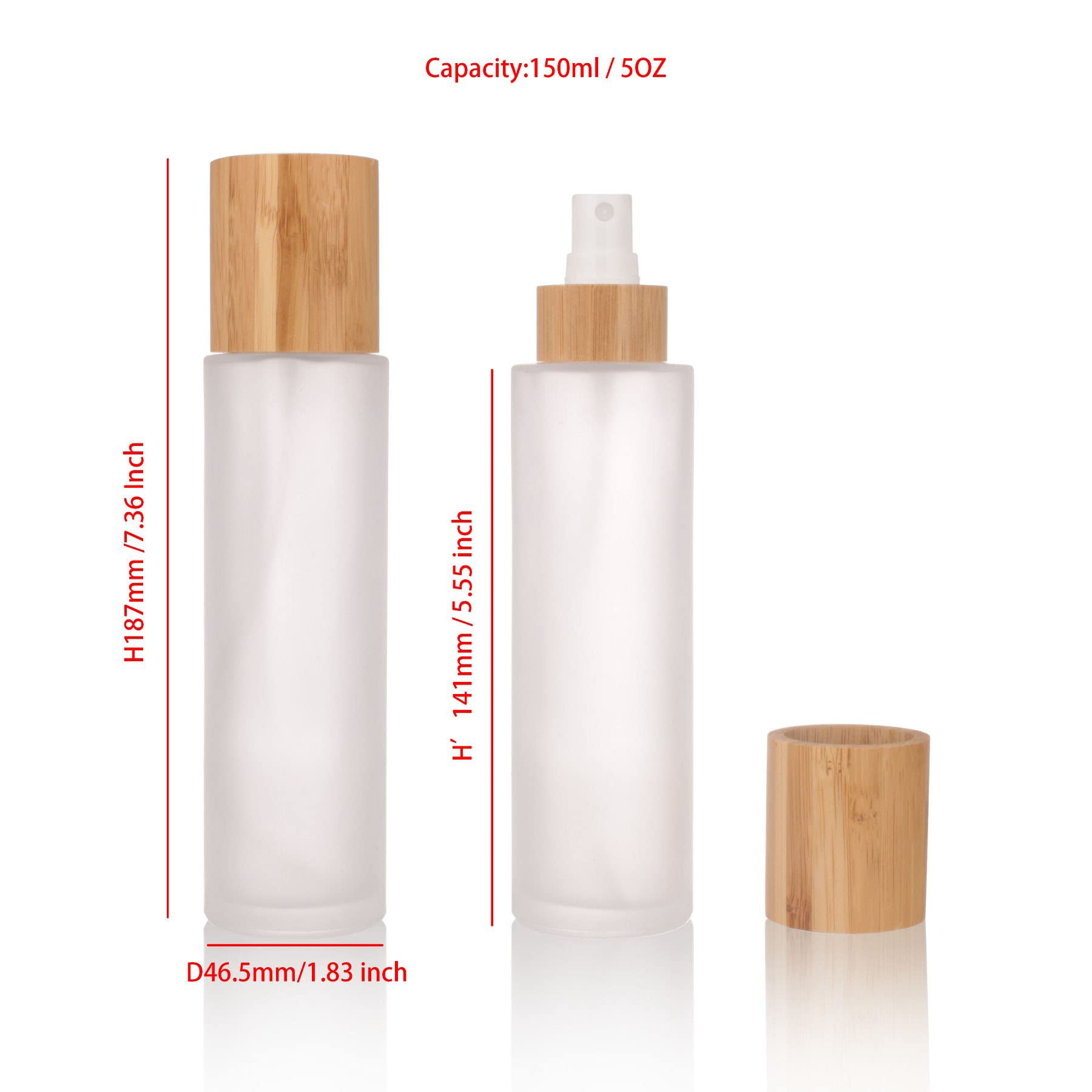 Cosidea 4 Pcs Empty5Oz /150Ml Bamboo Lid Frosted Glass Spray Bottle With Fine Mist Despenser Head For Liquid Perfume Toiletries