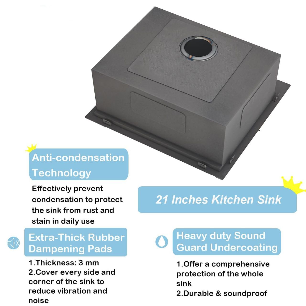 21X20 Inch Black Kitchen Sink, Drop In Bar Sink Black,Stainless Steel Square Small Topmount Workstation Kitchen Sink,Single Bowl