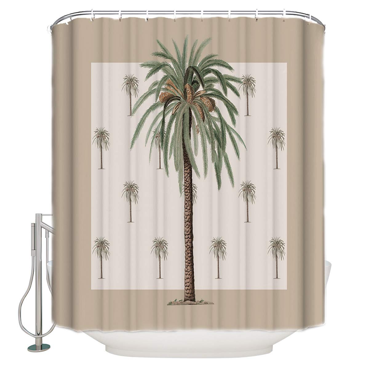 Zoe Garden Shower Curtain Set With Hook 48'' X 72'', Tropical Plants In Summer Beach Palm Trees | Bathroom Decor Waterproof Poly