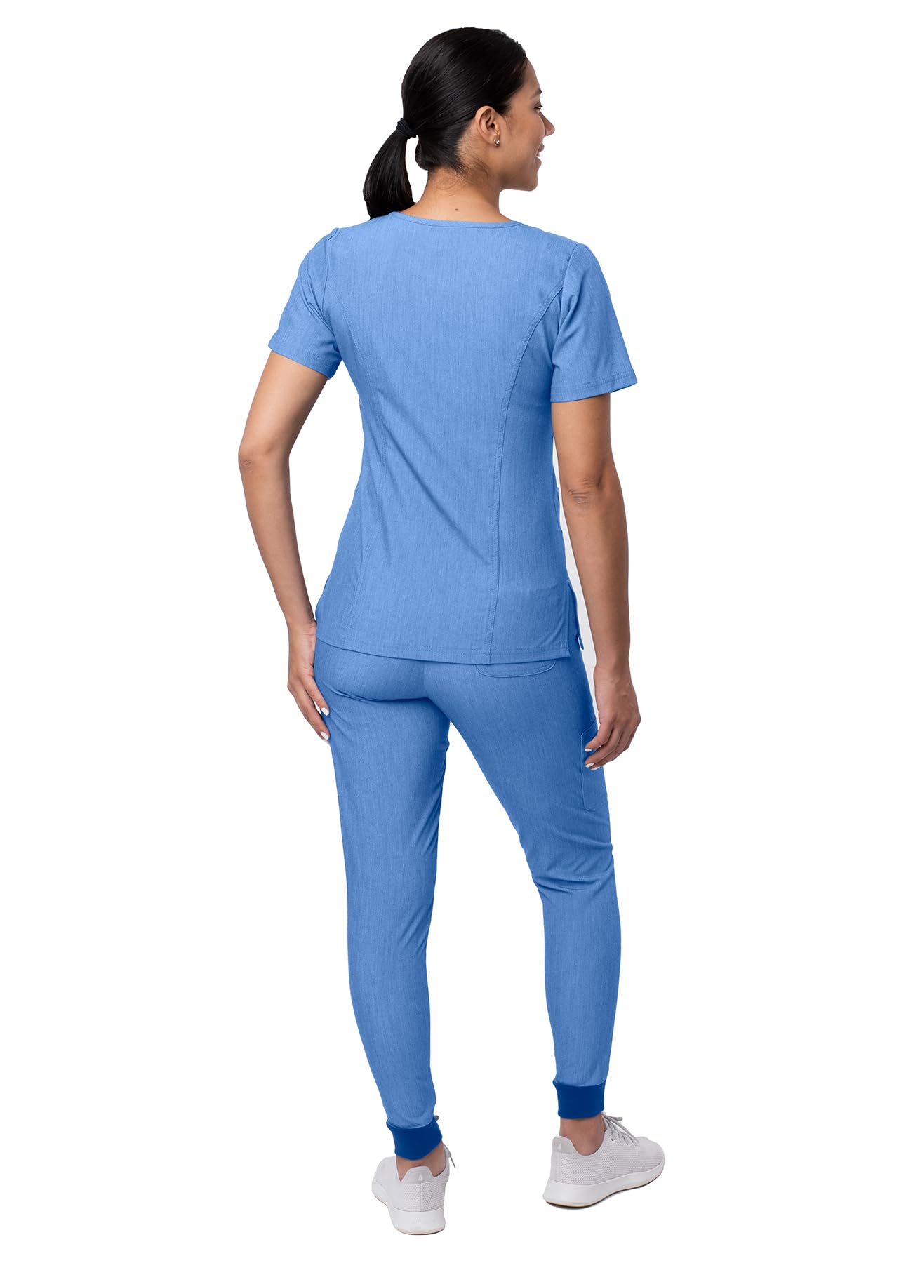 Adar Pro Flawless Plus Scrub Set For Women - Elevated V-Neck Top  Jogger Scrub Pants - P9600 - Heather French Blue - Xs