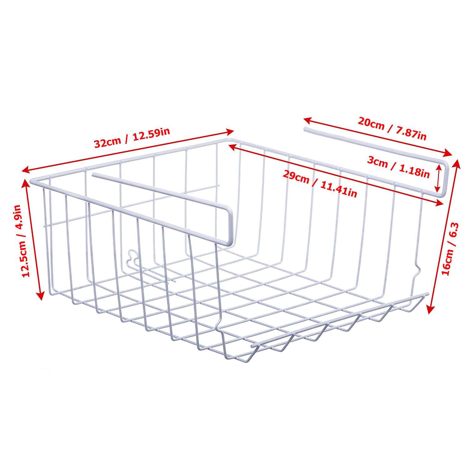 ASTOTSELL Under Shelf Storage Basket  2-Pack Under Shelf Hanging Metal Wire Storage Basket Organizer for Kitchen  Office  Pantry  Bathroom  Cabinet  White